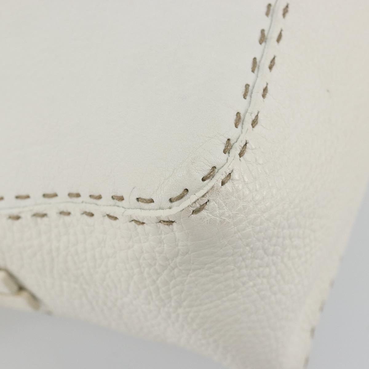 FENDI Celeria Chain Shoulder Bag Leather White Silver Auth ka4444A