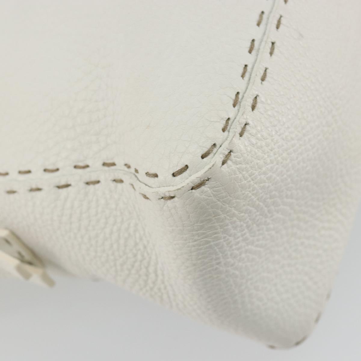 FENDI Celeria Chain Shoulder Bag Leather White Silver Auth ka4444A