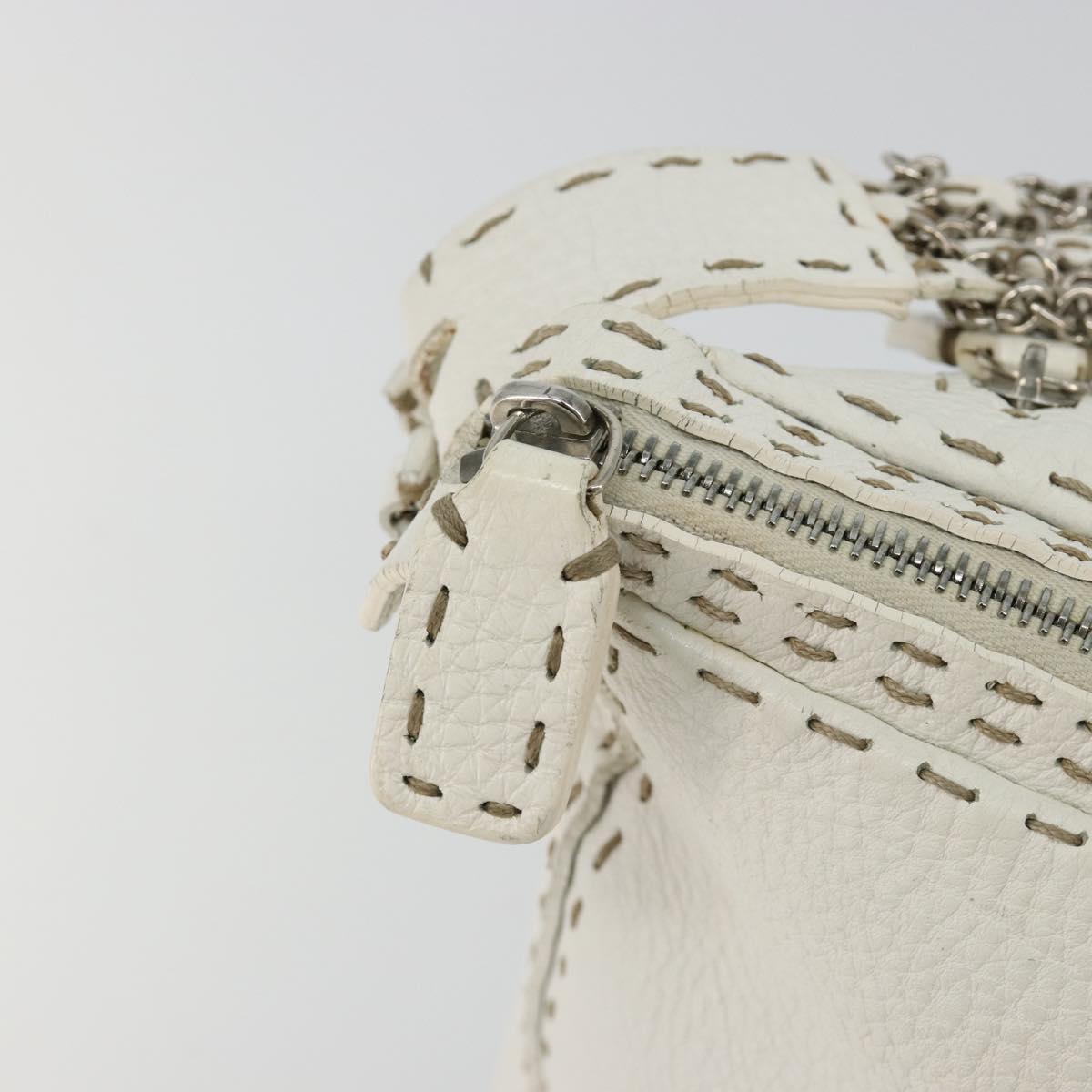FENDI Celeria Chain Shoulder Bag Leather White Silver Auth ka4444A