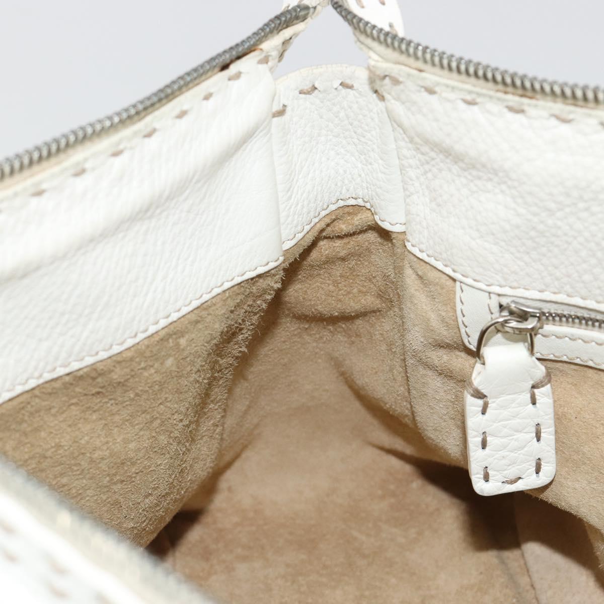 FENDI Celeria Chain Shoulder Bag Leather White Silver Auth ka4444A