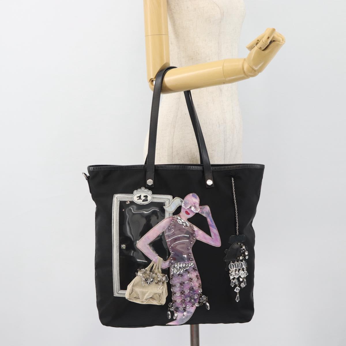 PRADA Bijoux Tote Bag Nylon Black Silver Auth ka4445A