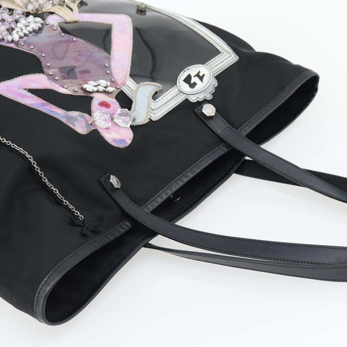 PRADA Bijoux Tote Bag Nylon Black Silver Auth ka4445A