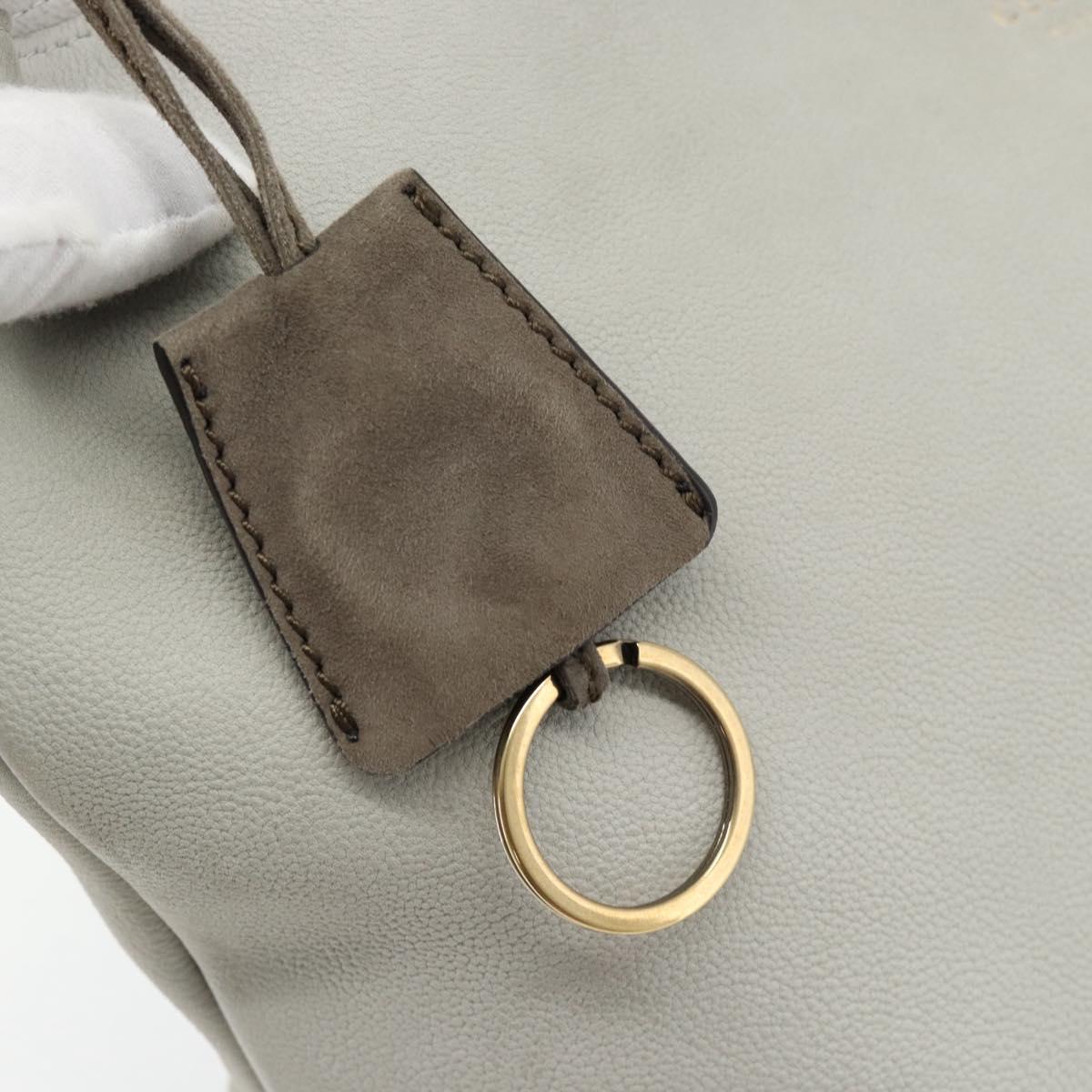 CELINE Shoulder Bag Leather Gray Gold Auth ka4448