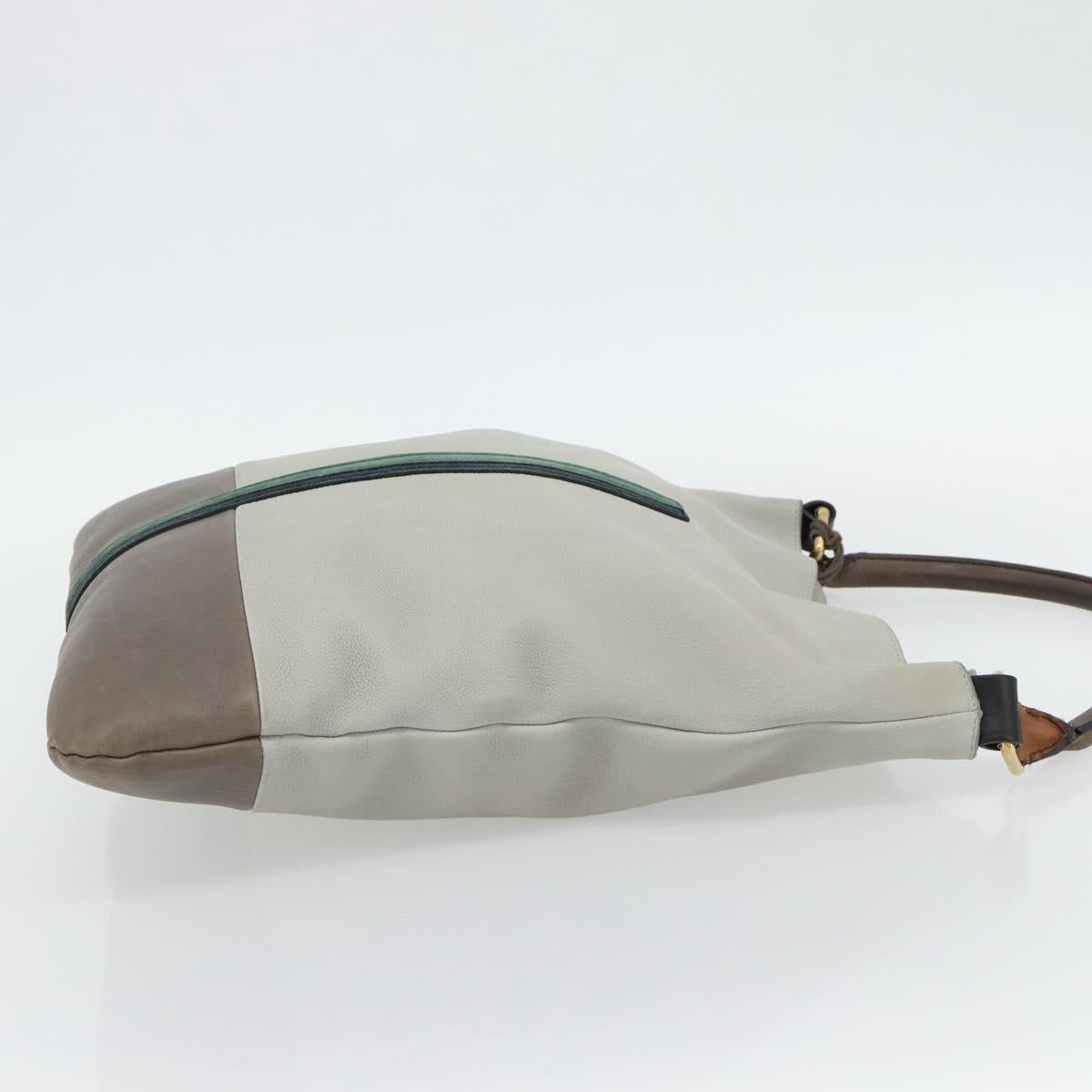 CELINE Shoulder Bag Leather Gray Gold Auth ka4448