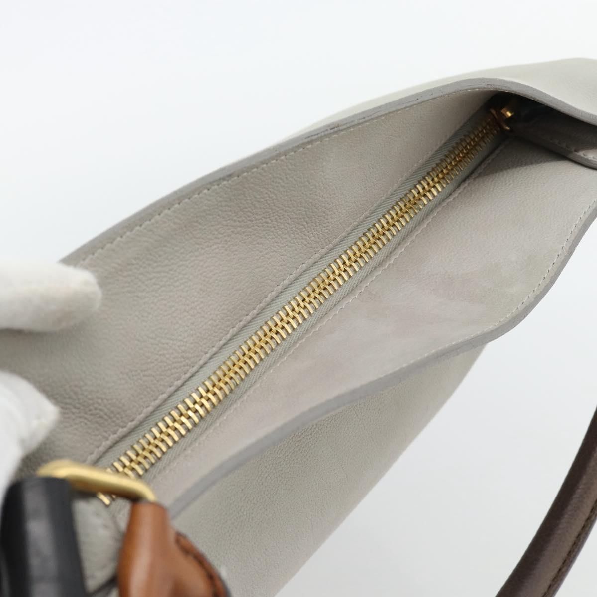 CELINE Shoulder Bag Leather Gray Gold Auth ka4448