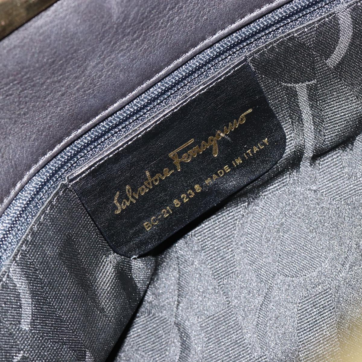 Salvatore Ferragamo Hand Bag Leather Black Gold Auth ka4450A