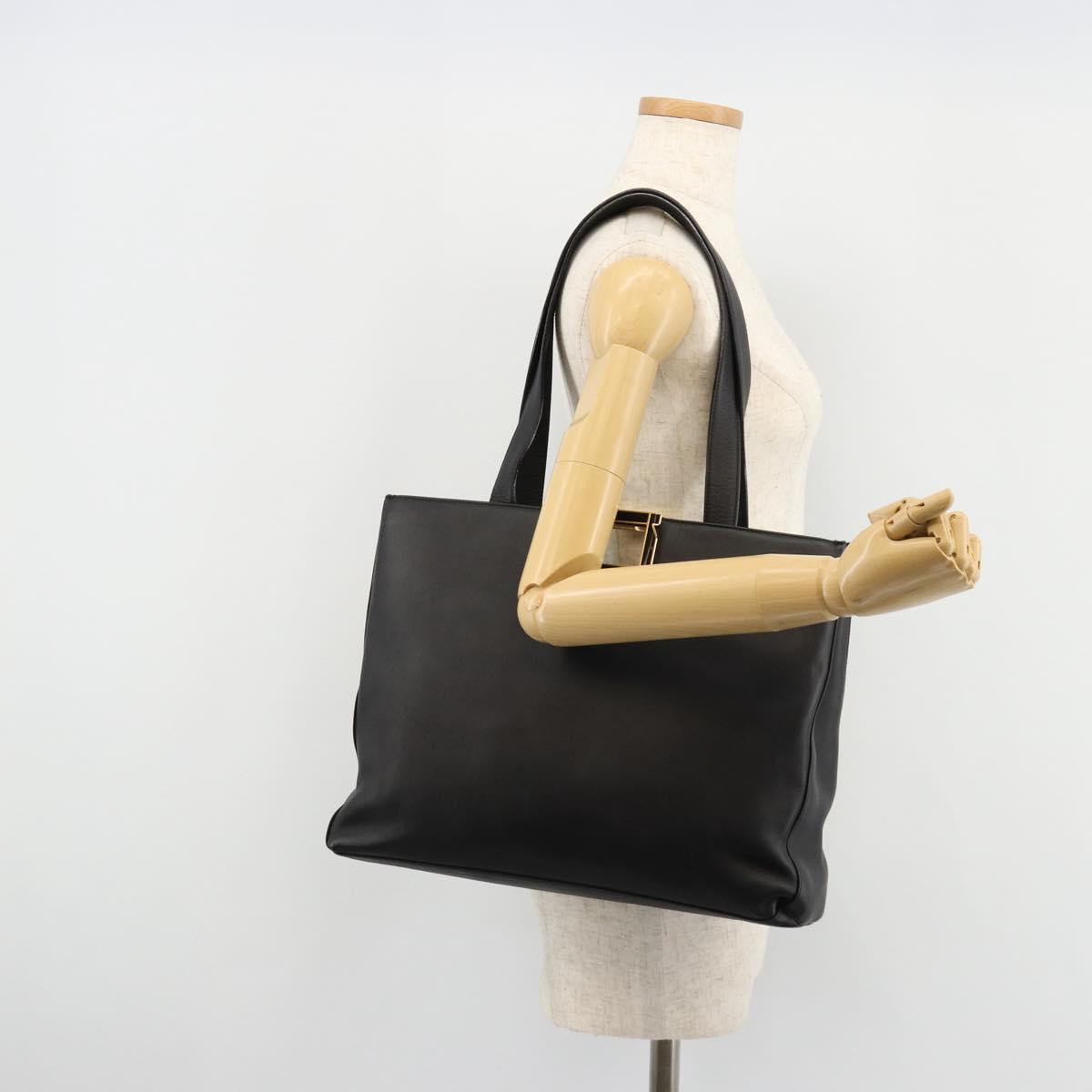 Salvatore Ferragamo Hand Bag Leather Black Gold Auth ka4450A