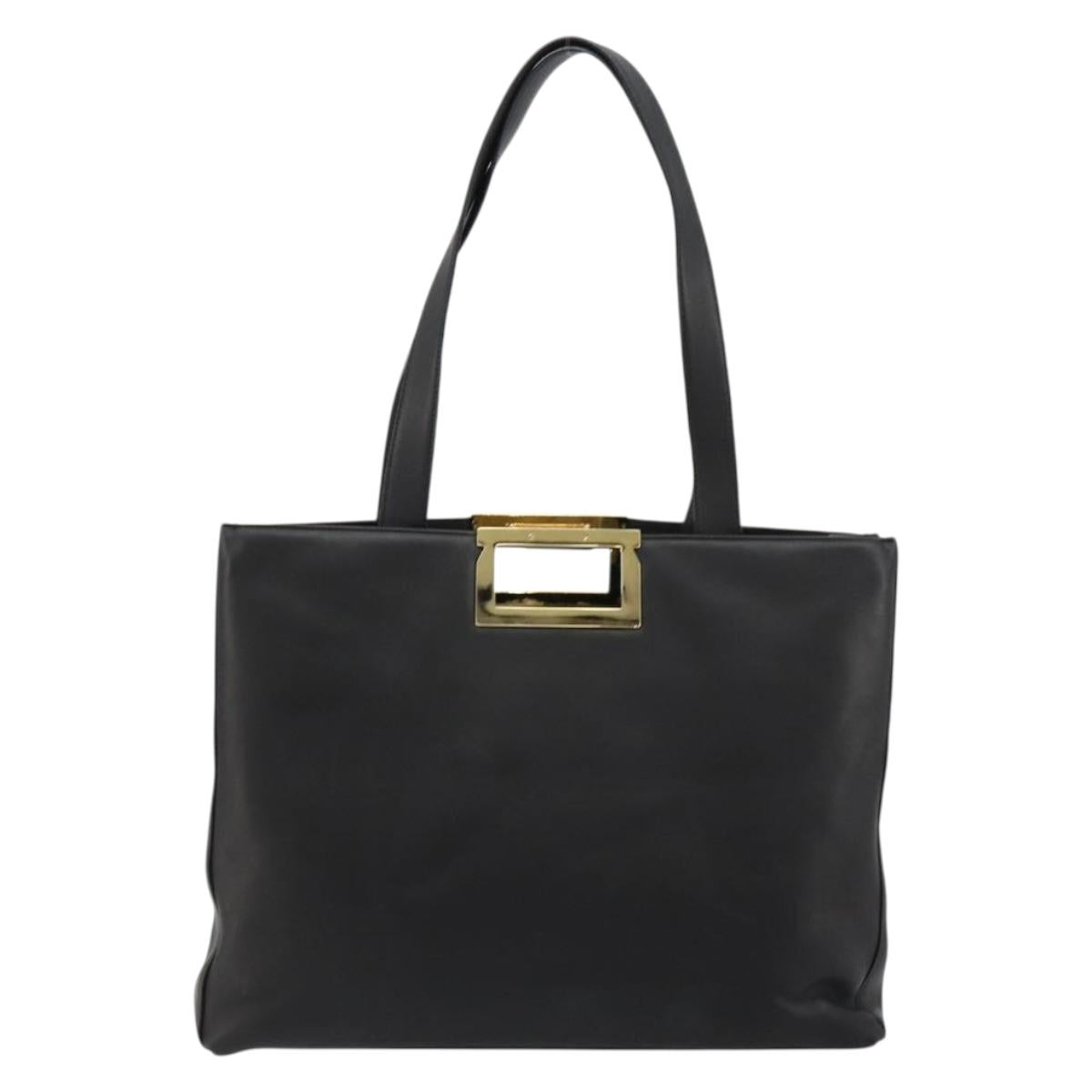 Salvatore Ferragamo Hand Bag Leather Black Gold Auth ka4450A