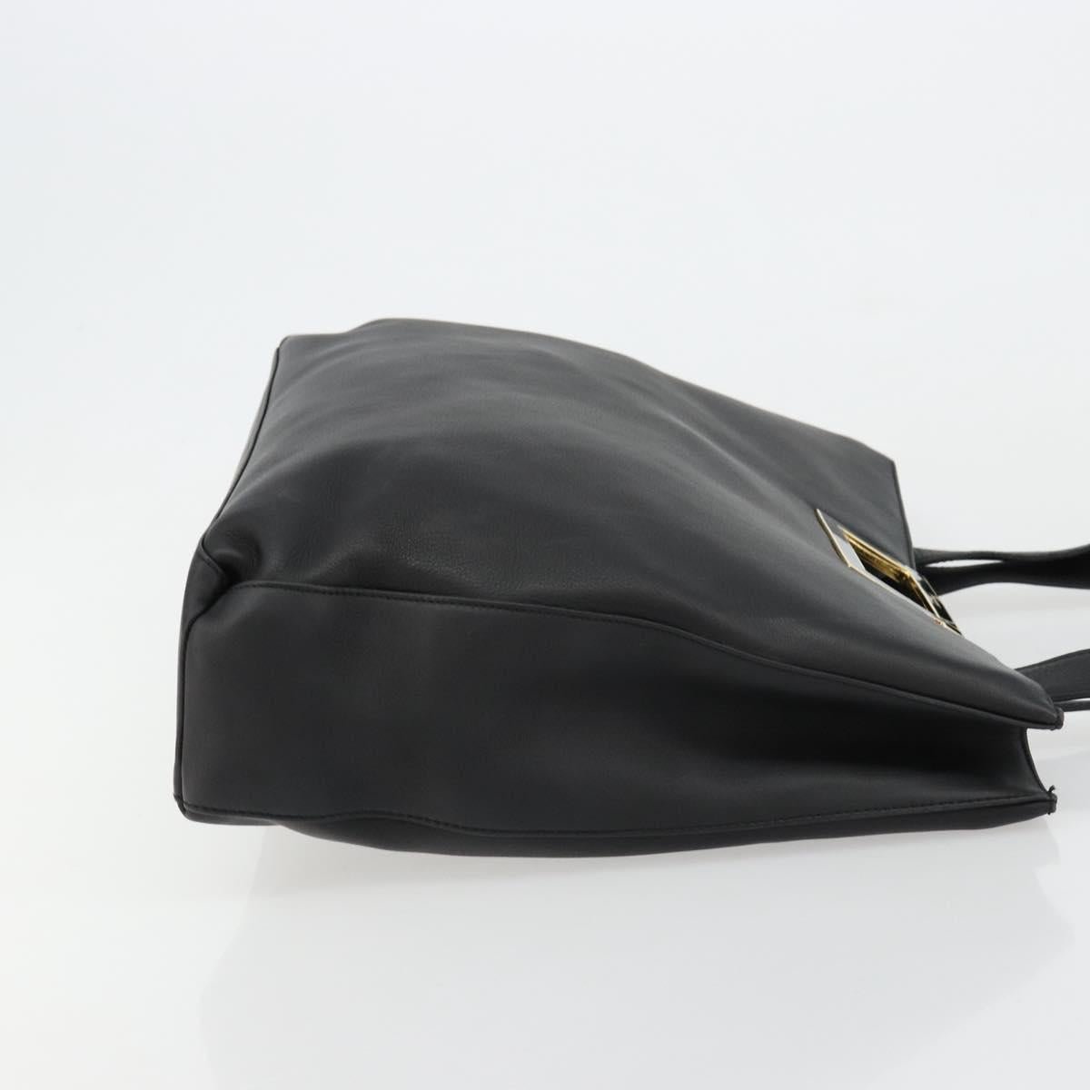 Salvatore Ferragamo Hand Bag Leather Black Gold Auth ka4450A