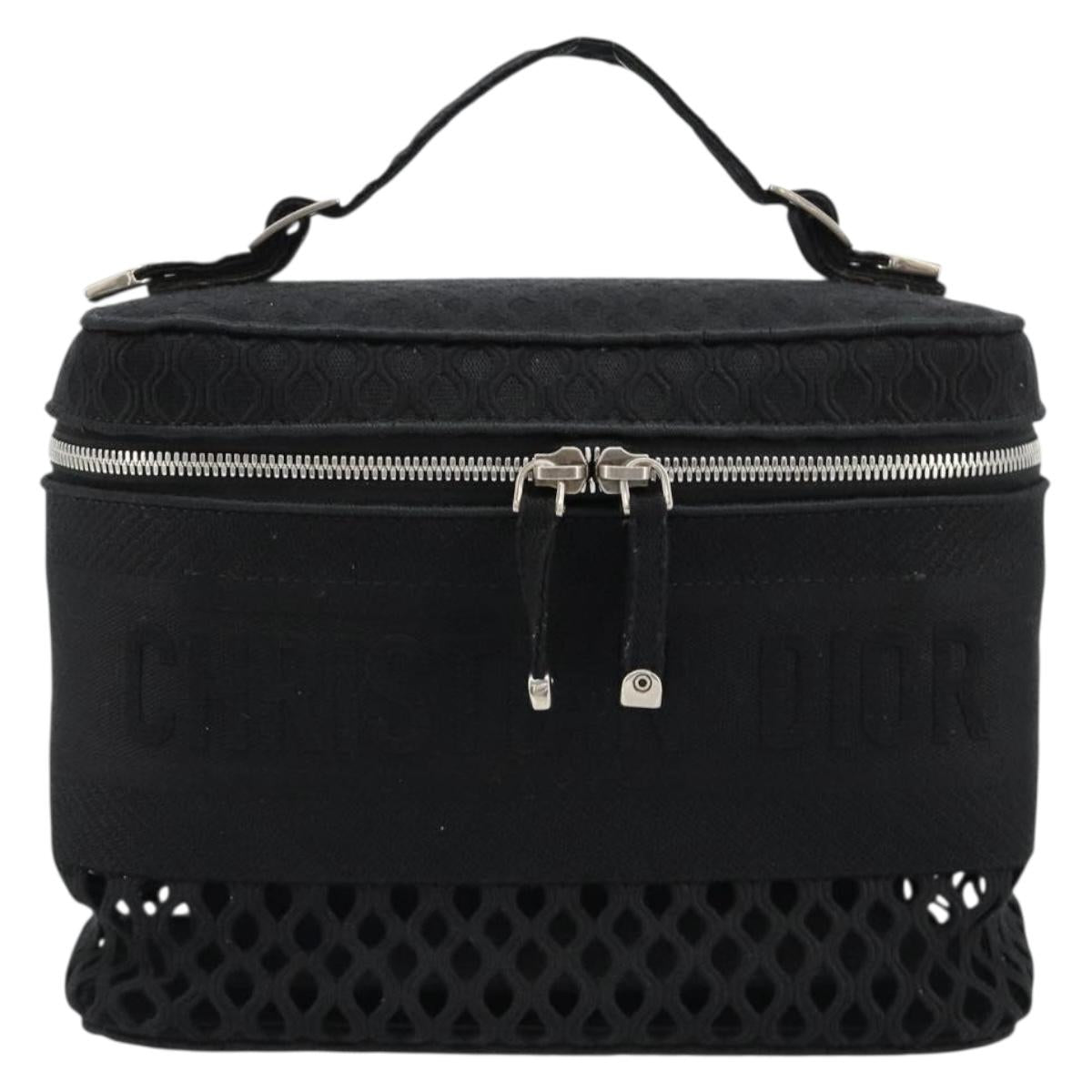 Christian Dior Vanity Hand Bag Canvas Black Silver Auth ka4453M