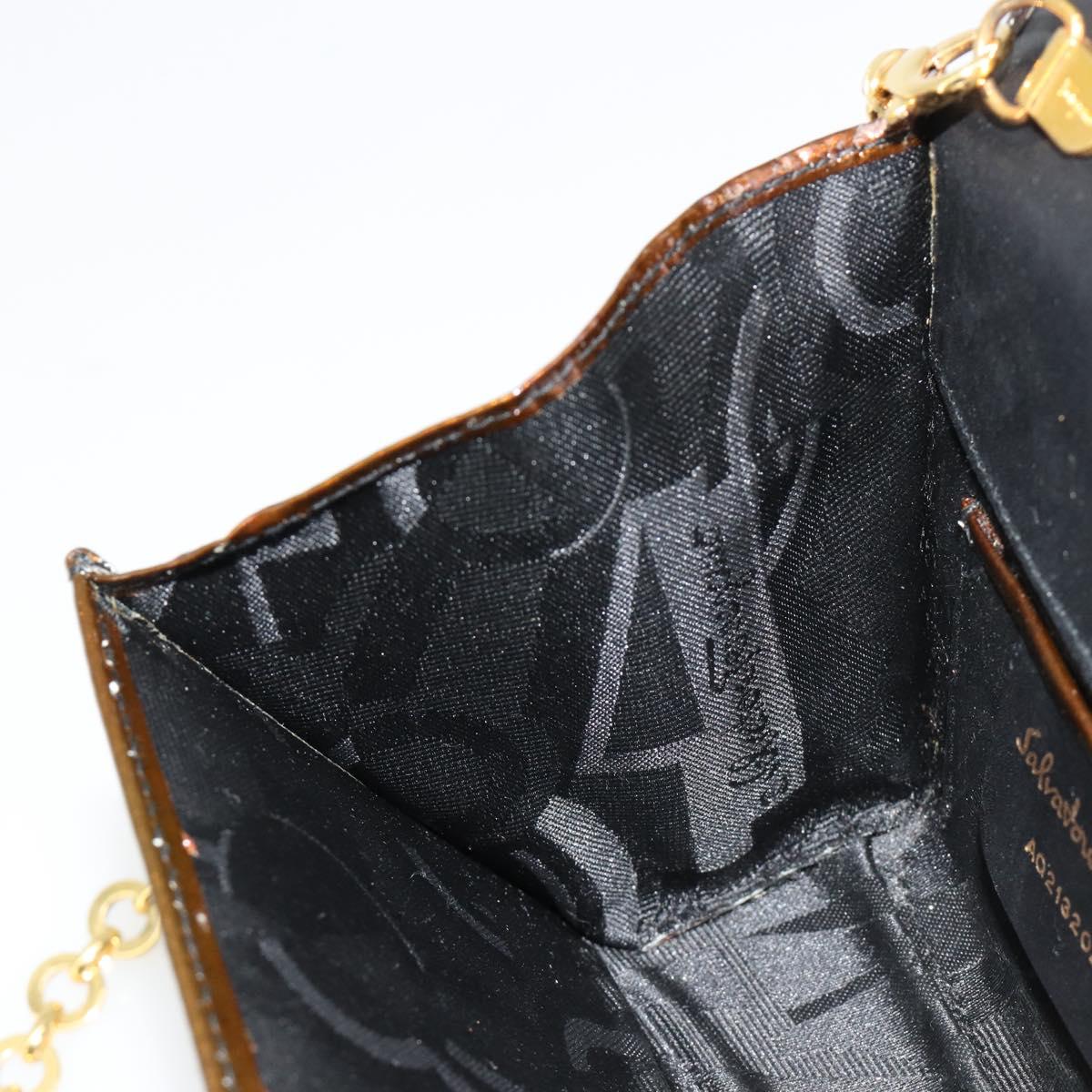 Salvatore Ferragamo Vala Chain Bag Patent leather Bronze Gold Auth ka4455