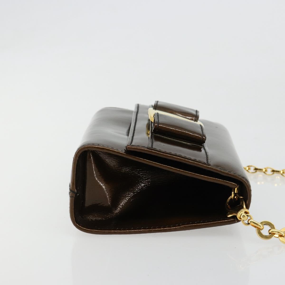 Salvatore Ferragamo Vala Chain Bag Patent leather Bronze Gold Auth ka4455