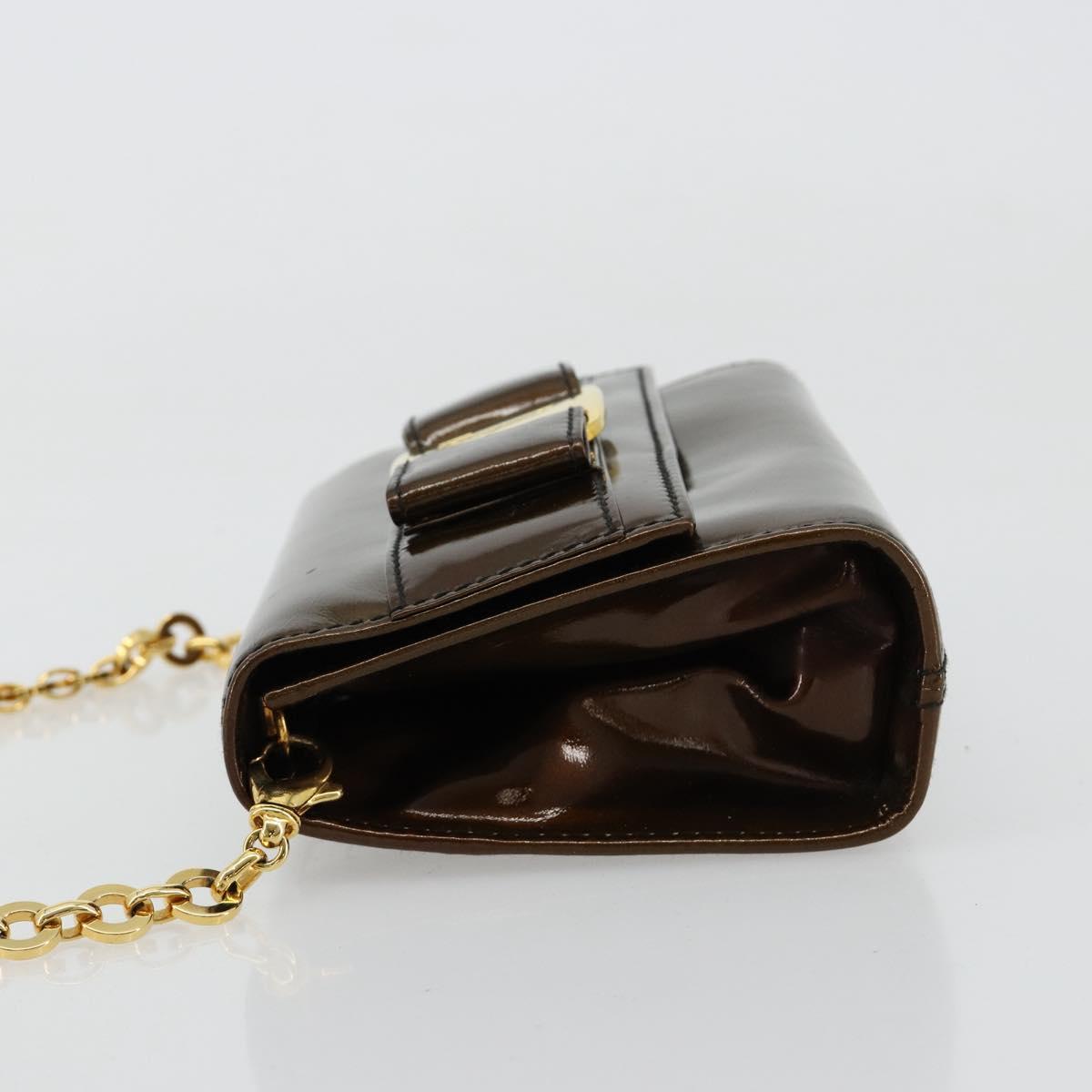 Salvatore Ferragamo Vala Chain Bag Patent leather Bronze Gold Auth ka4455