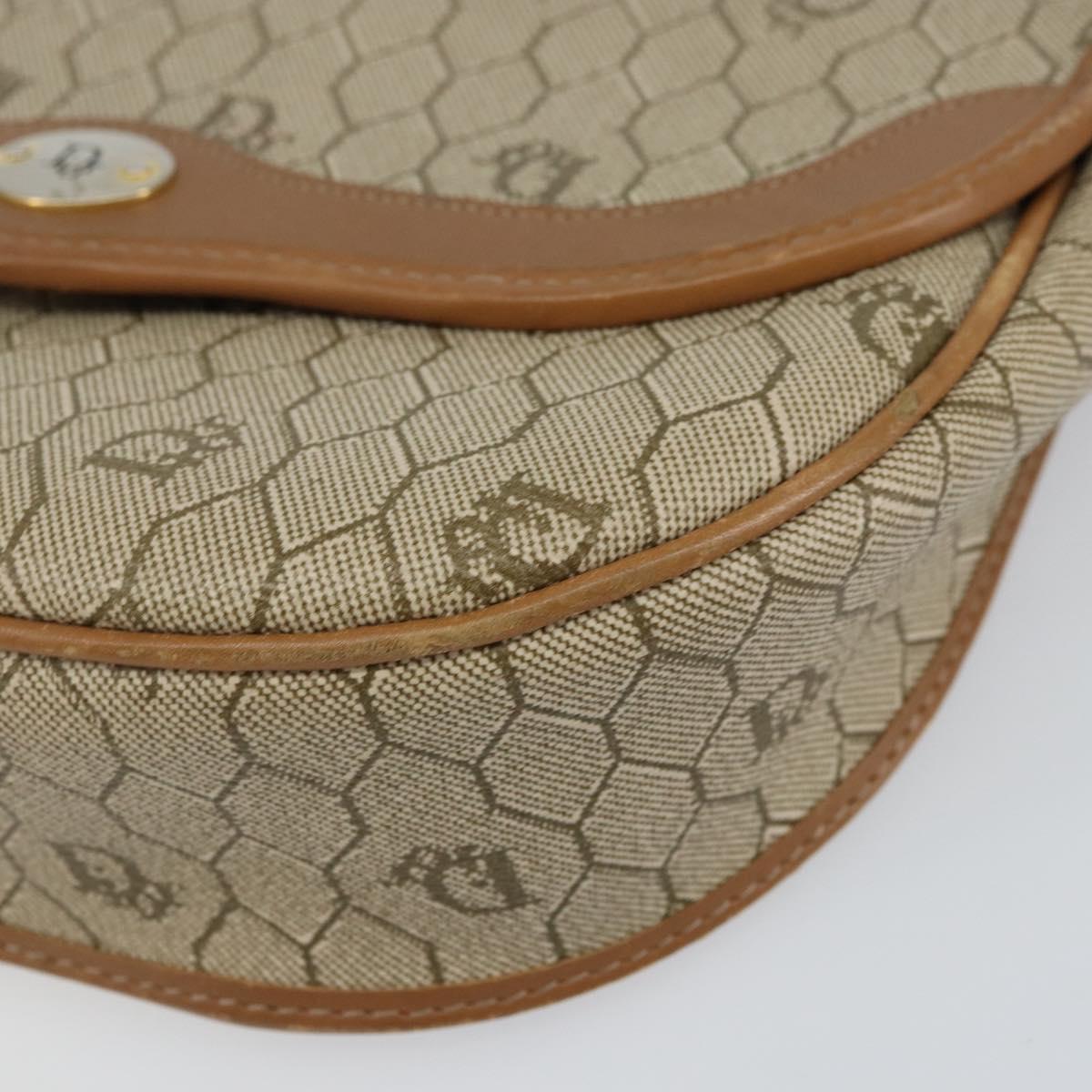 Christian Dior Honeycomb Canvas Shoulder Bag PVC Beige Gold Auth ka446