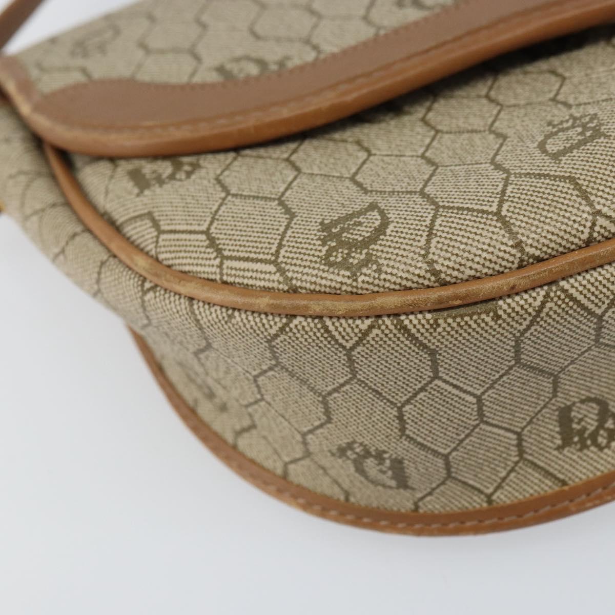 Christian Dior Honeycomb Canvas Shoulder Bag PVC Beige Gold Auth ka446