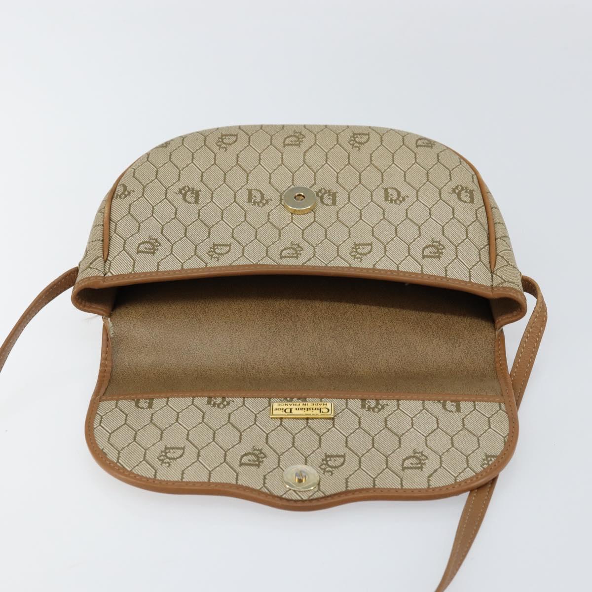 Christian Dior Honeycomb Canvas Shoulder Bag PVC Beige Gold Auth ka446