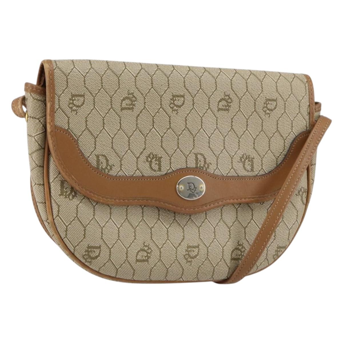 Christian Dior Honeycomb Canvas Shoulder Bag PVC Beige Gold Auth ka446