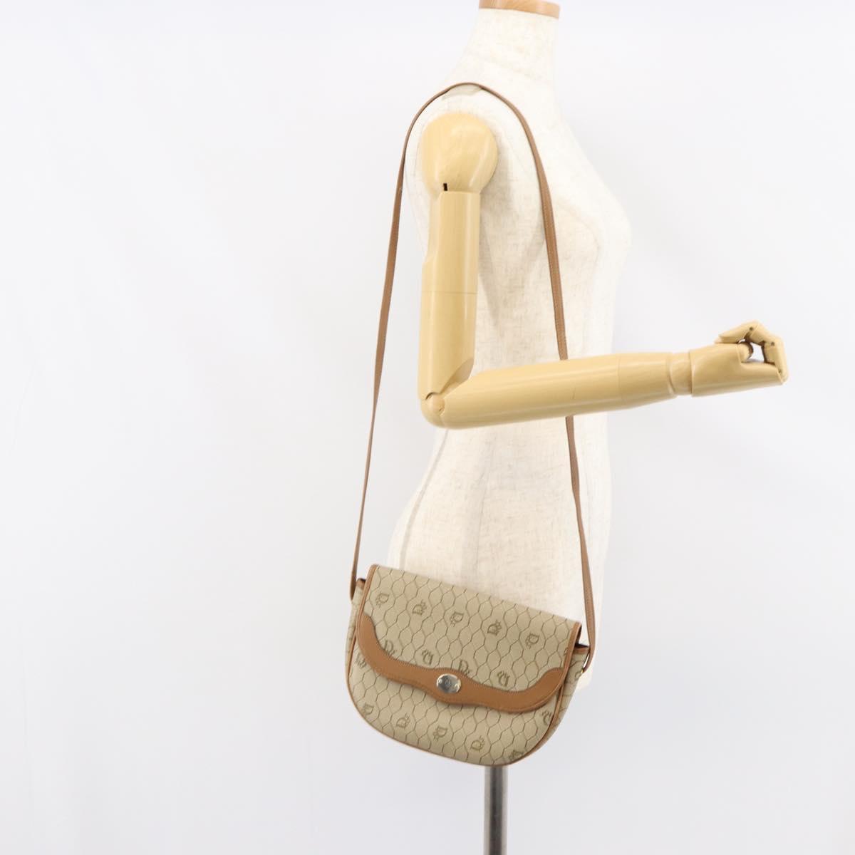 Christian Dior Honeycomb Canvas Shoulder Bag PVC Beige Gold Auth ka446
