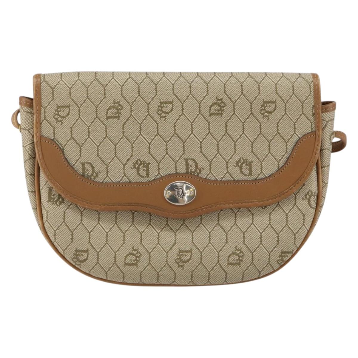 Christian Dior Honeycomb Canvas Shoulder Bag PVC Beige Gold Auth ka446
