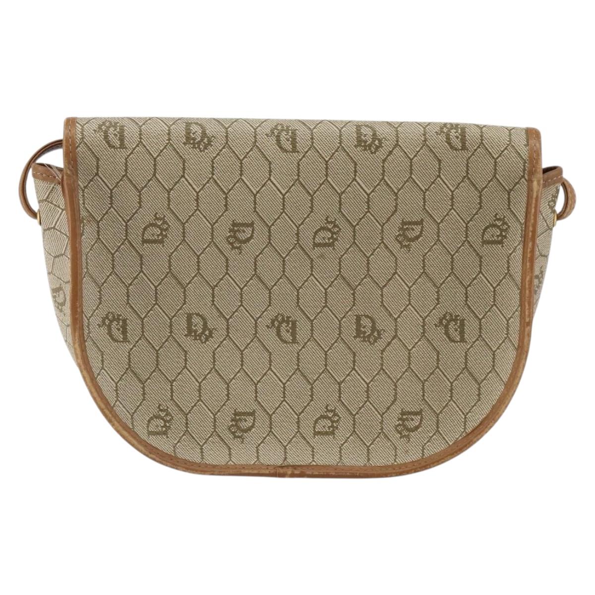 Christian Dior Honeycomb Canvas Shoulder Bag PVC Beige Gold Auth ka446