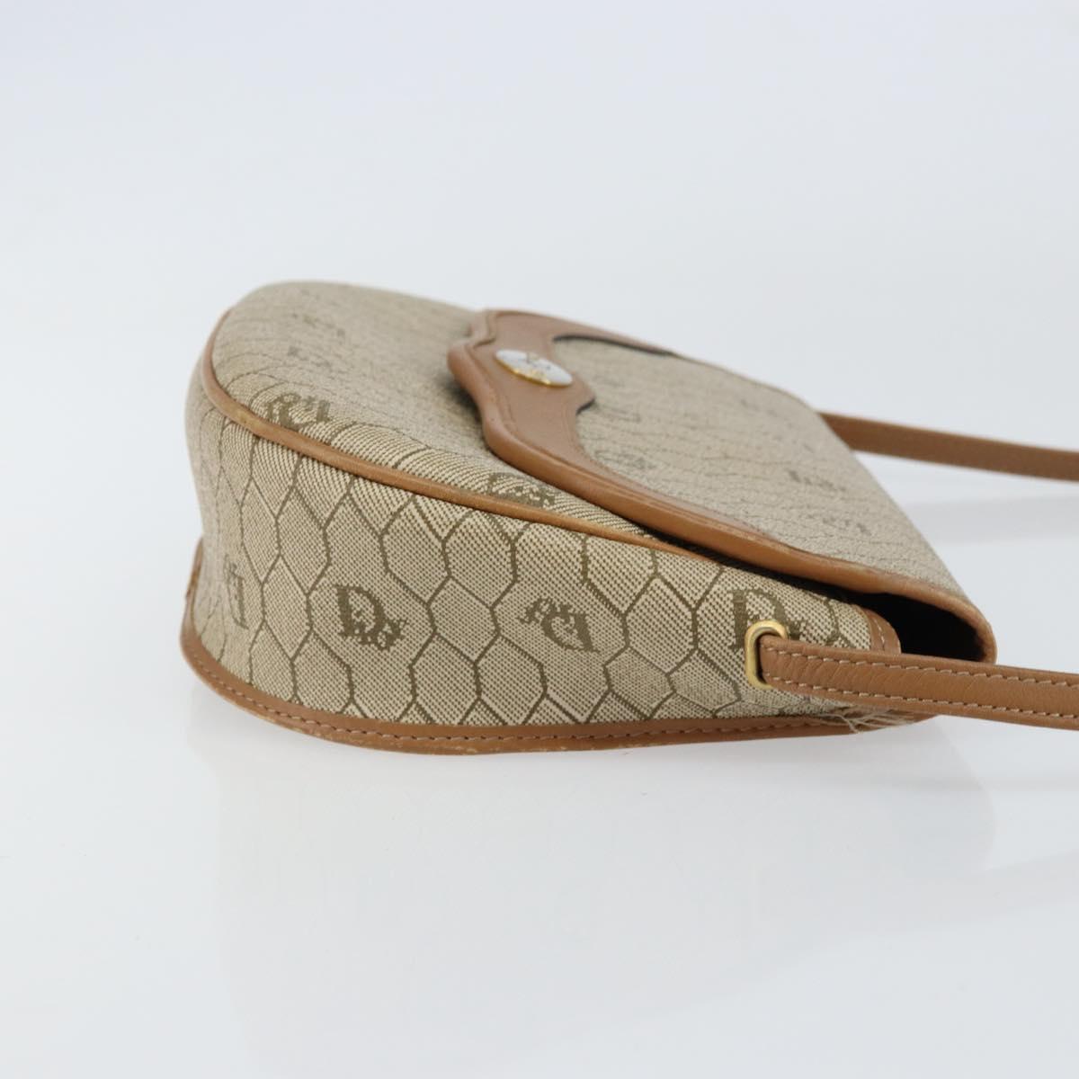 Christian Dior Honeycomb Canvas Shoulder Bag PVC Beige Gold Auth ka446