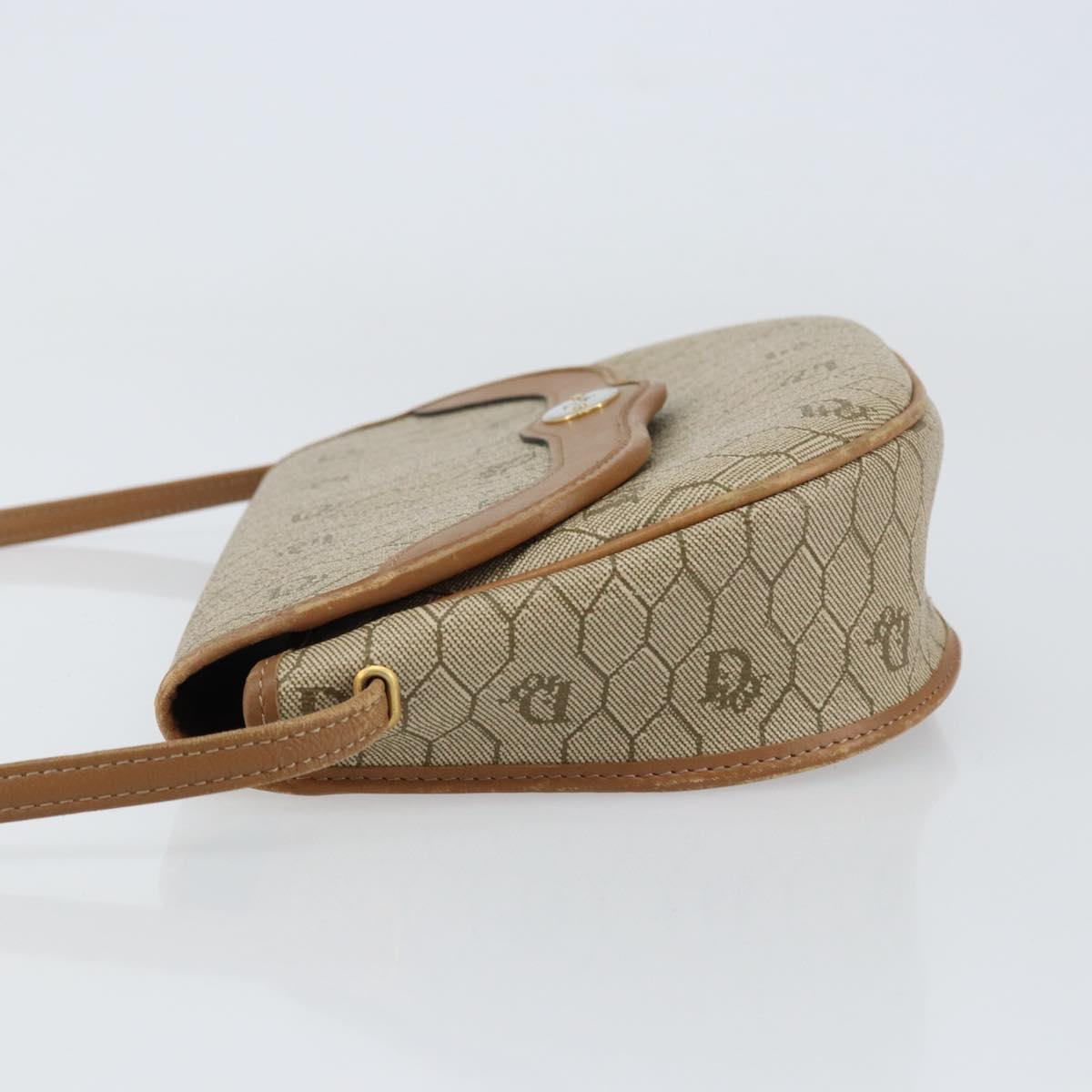Christian Dior Honeycomb Canvas Shoulder Bag PVC Beige Gold Auth ka446