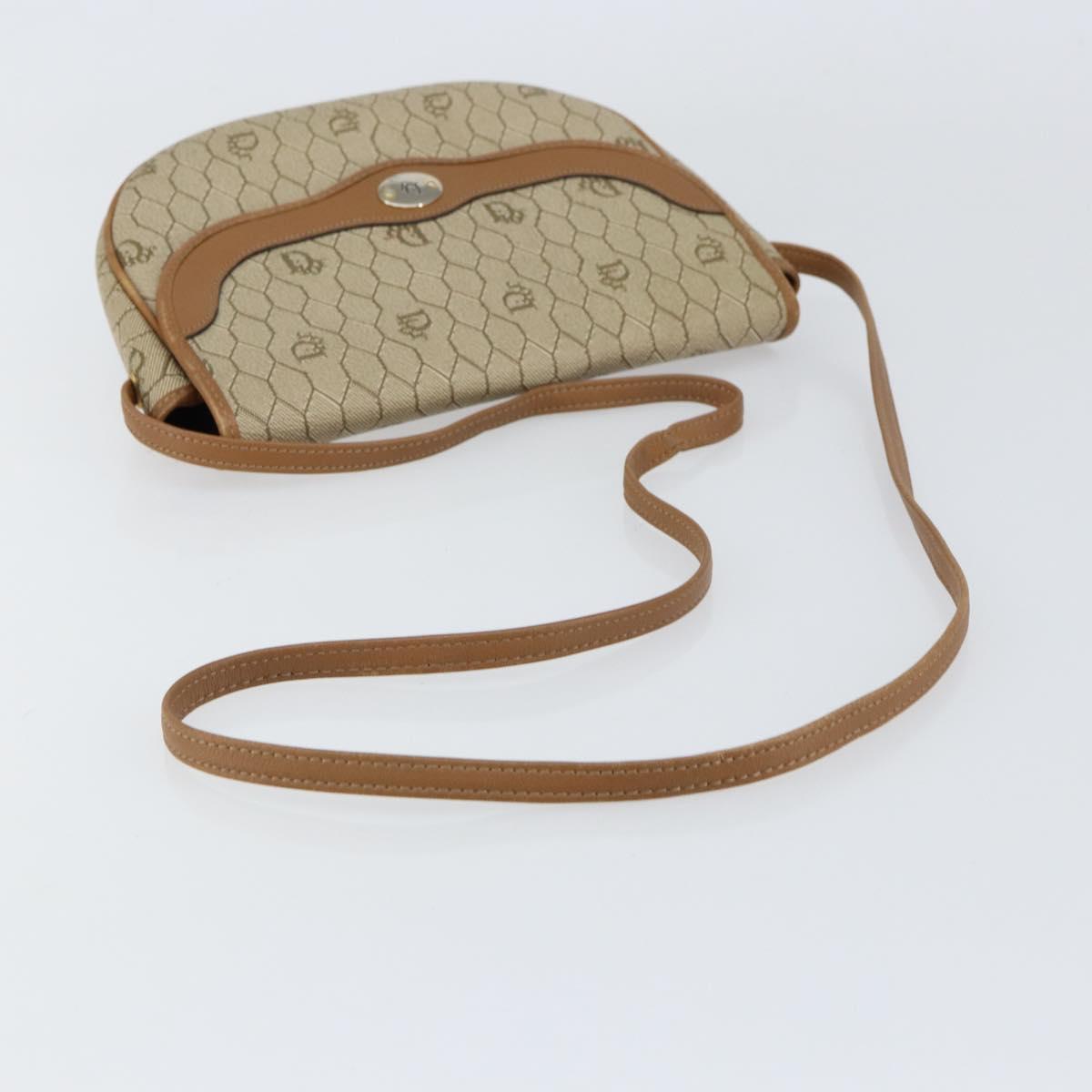 Christian Dior Honeycomb Canvas Shoulder Bag PVC Beige Gold Auth ka446