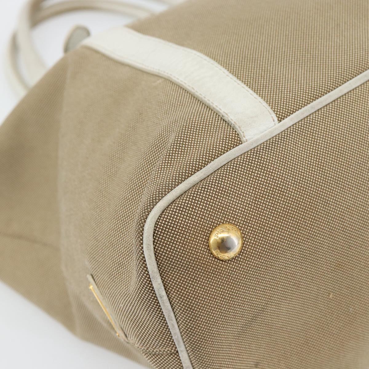 PRADA Hand Bag Canvas Leather 2way Beige Gold Auth ka4461A