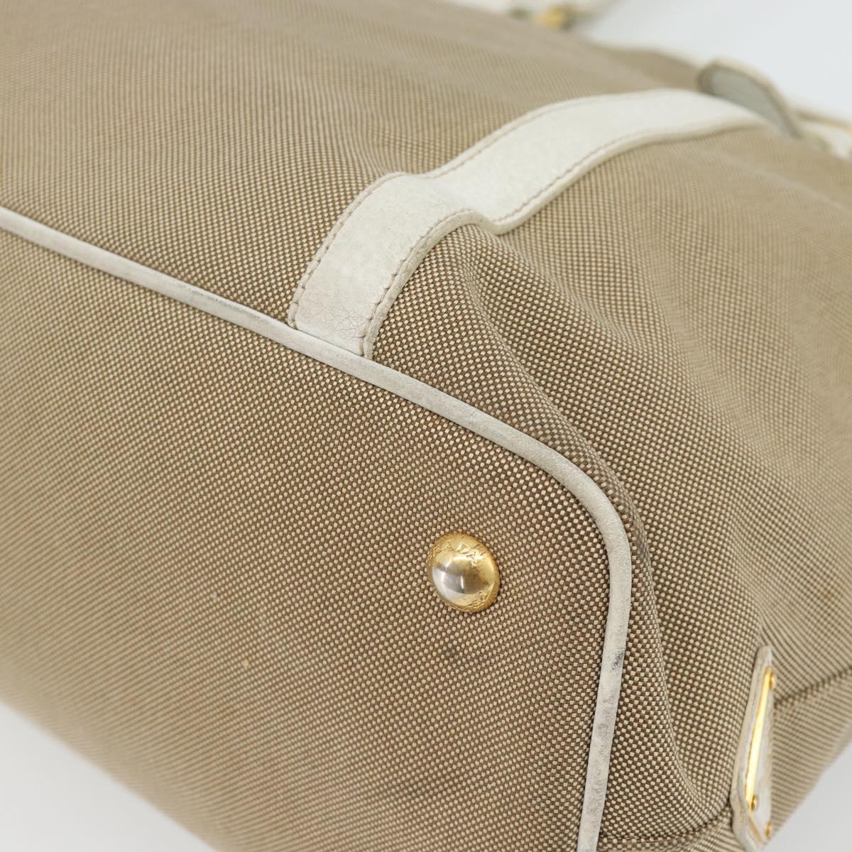 PRADA Hand Bag Canvas Leather 2way Beige Gold Auth ka4461A