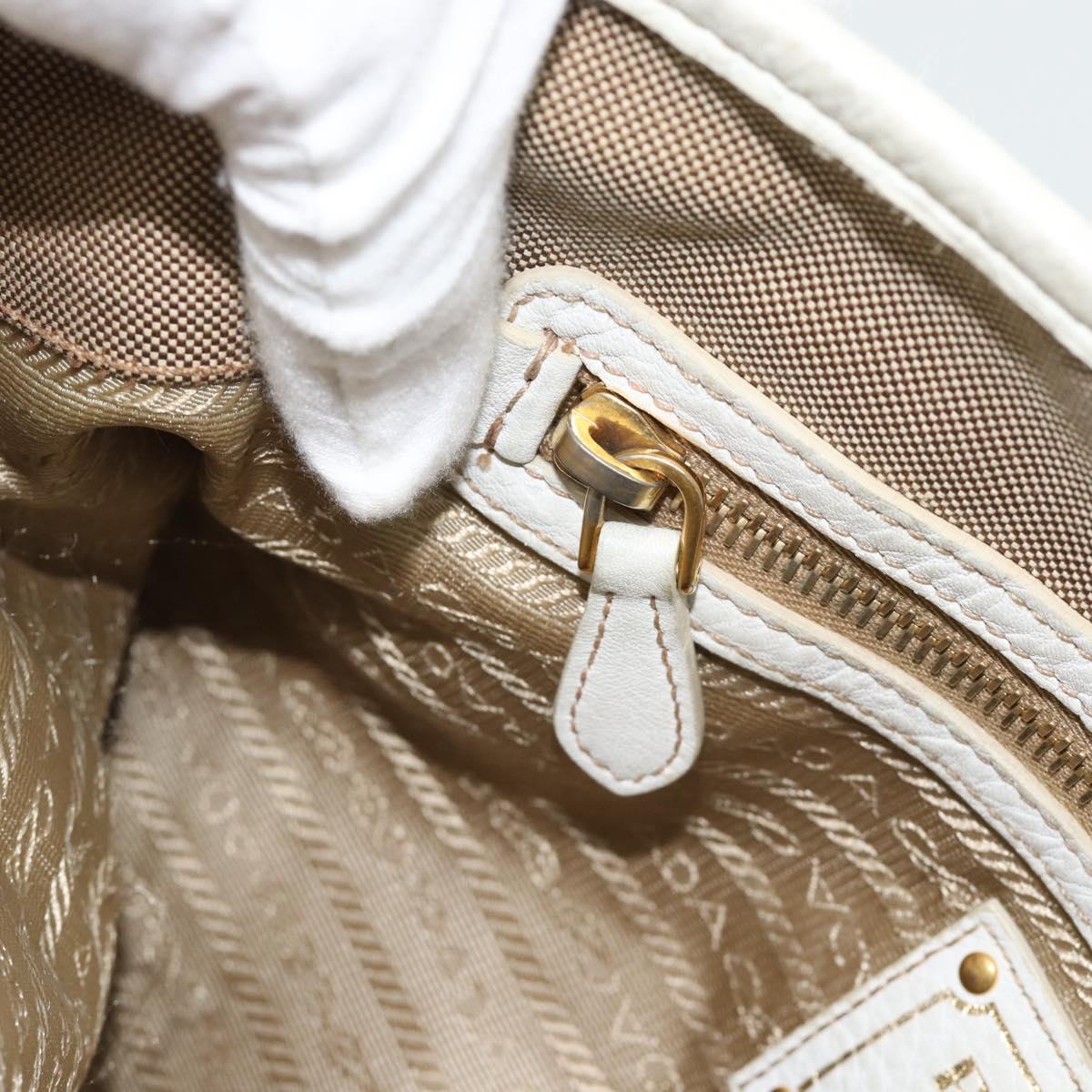 PRADA Hand Bag Canvas Leather 2way Beige Gold Auth ka4461A