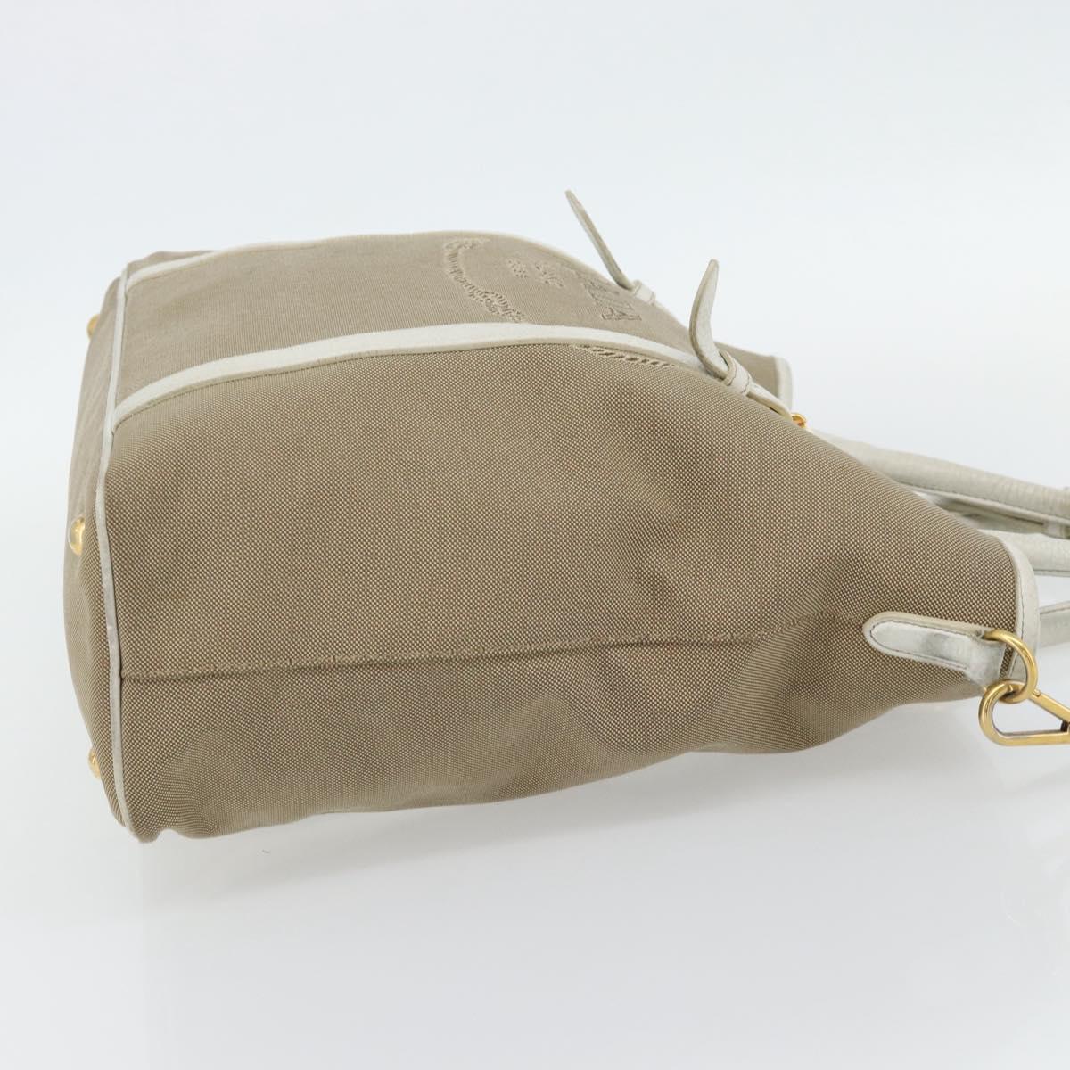 PRADA Hand Bag Canvas Leather 2way Beige Gold Auth ka4461A
