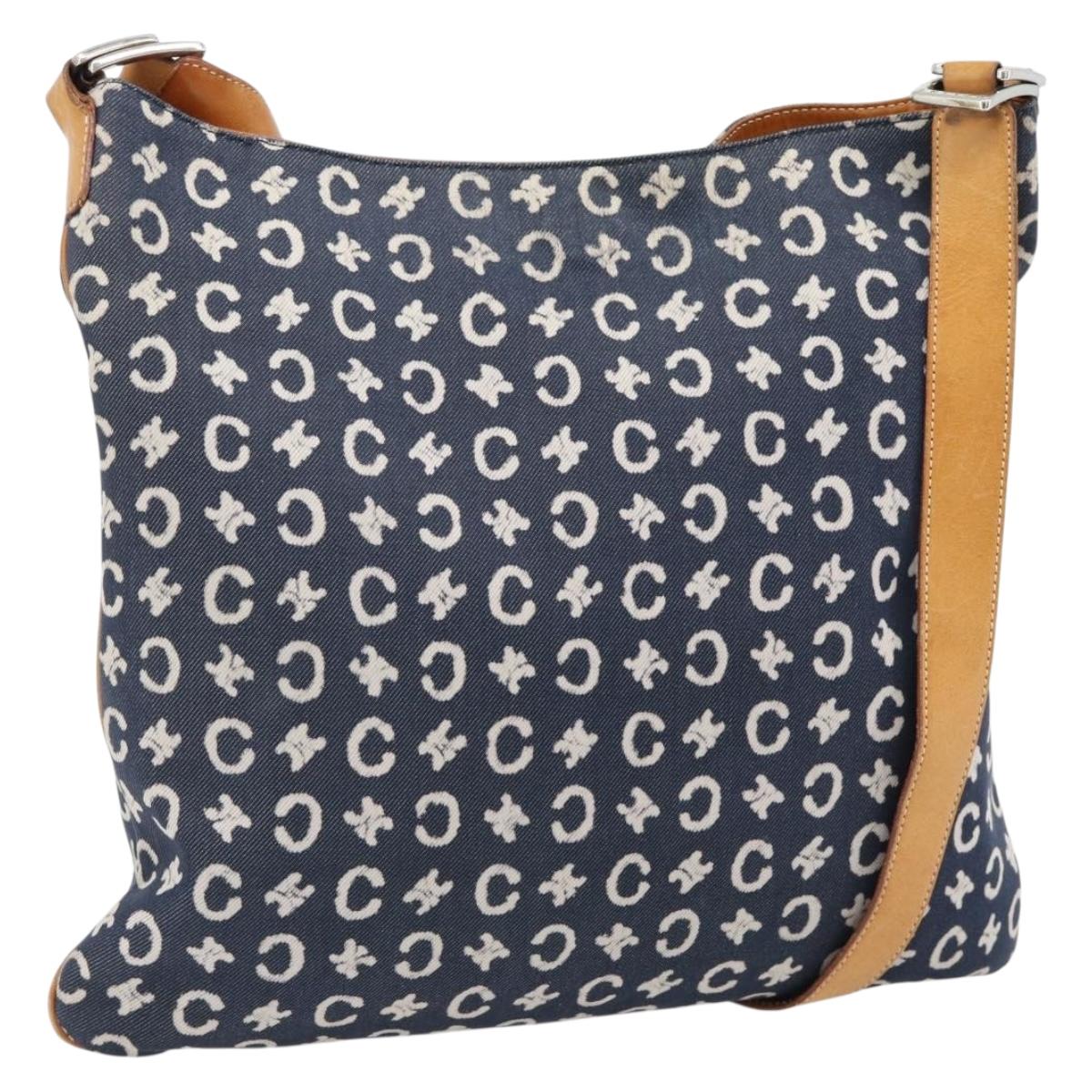 CELINE C Sulky Shoulder Bag Canvas Blue Silver Auth ka4462A