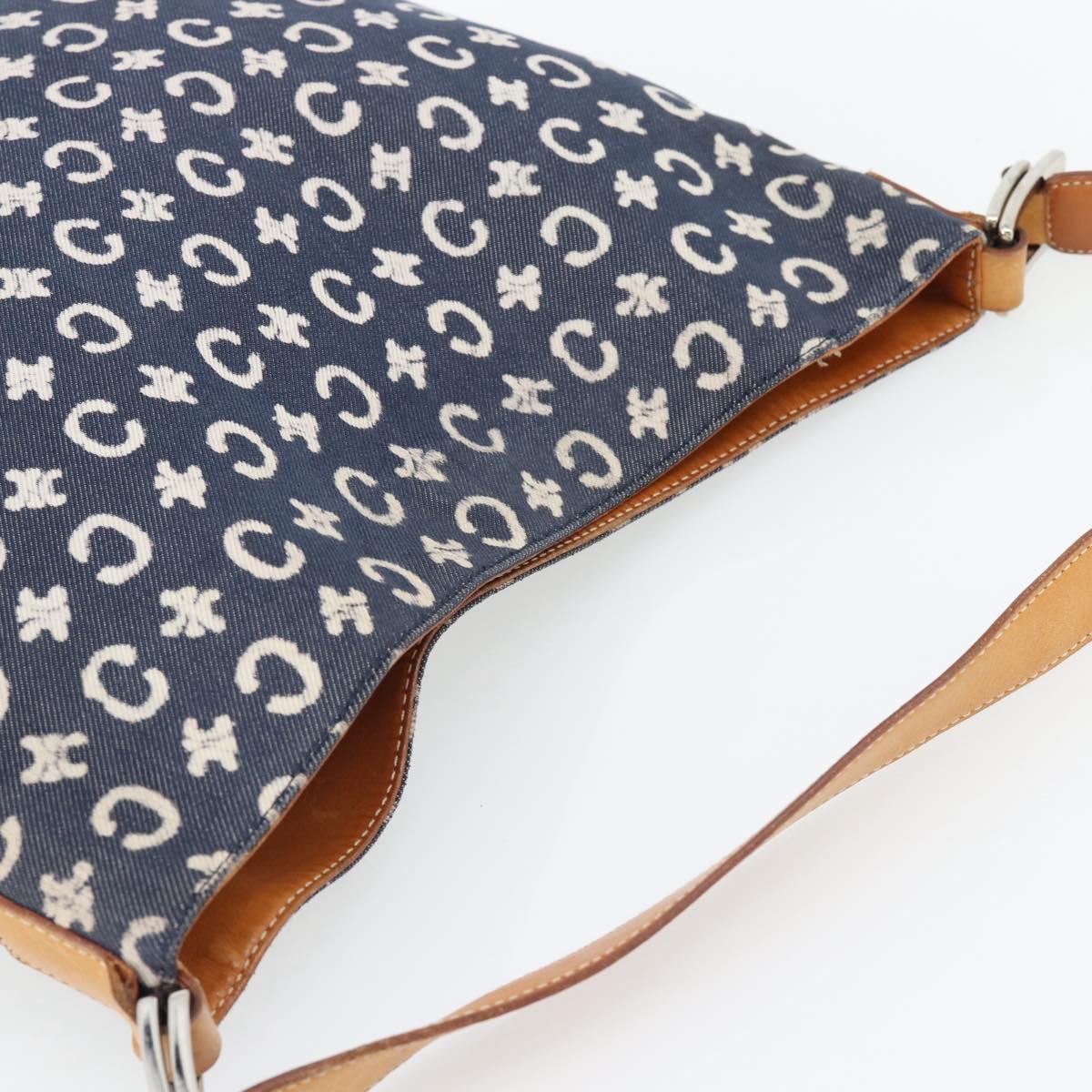 CELINE C Sulky Shoulder Bag Canvas Blue Silver Auth ka4462A