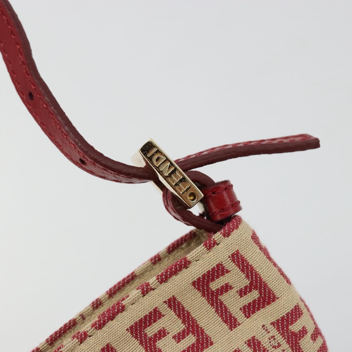 FENDI Zucchino Canvas Hand Bag Red Gold Auth ka4463V