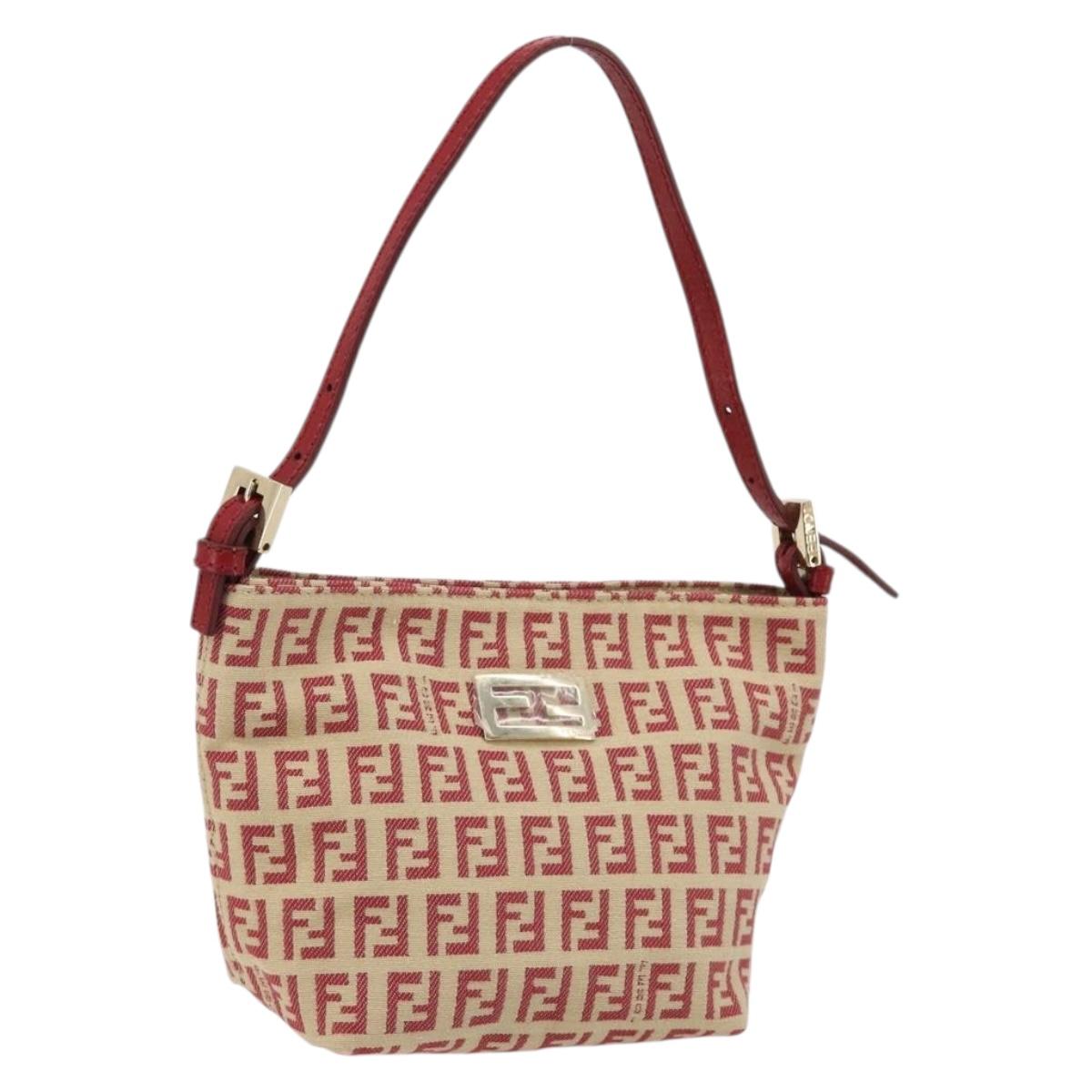 FENDI Zucchino Canvas Hand Bag Red Gold Auth ka4463V