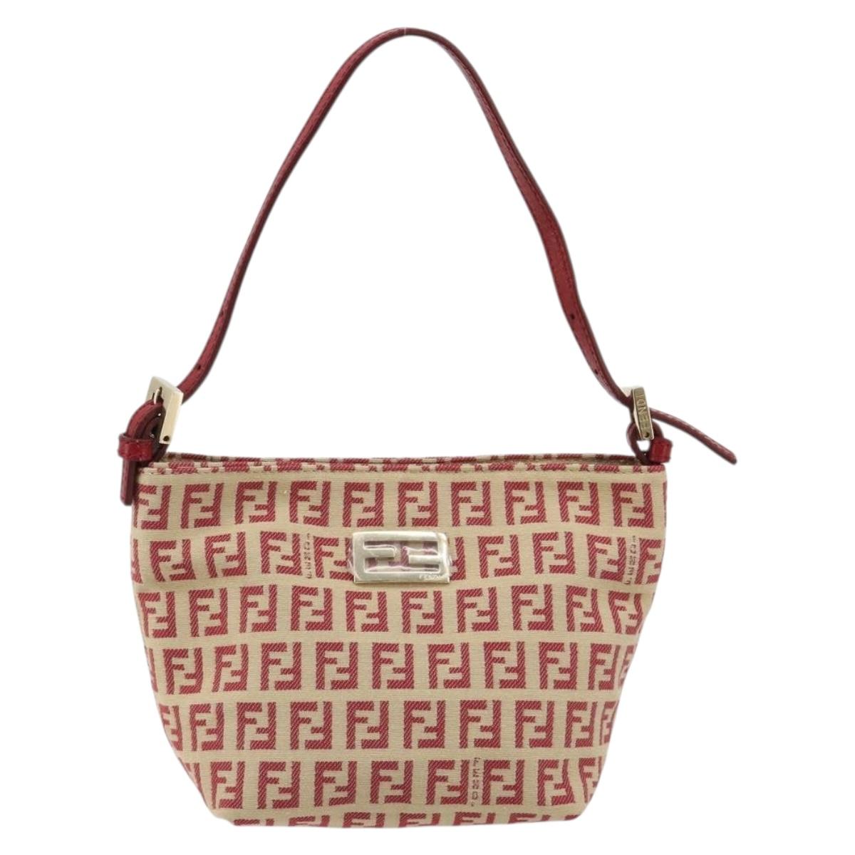 FENDI Zucchino Canvas Hand Bag Red Gold Auth ka4463V