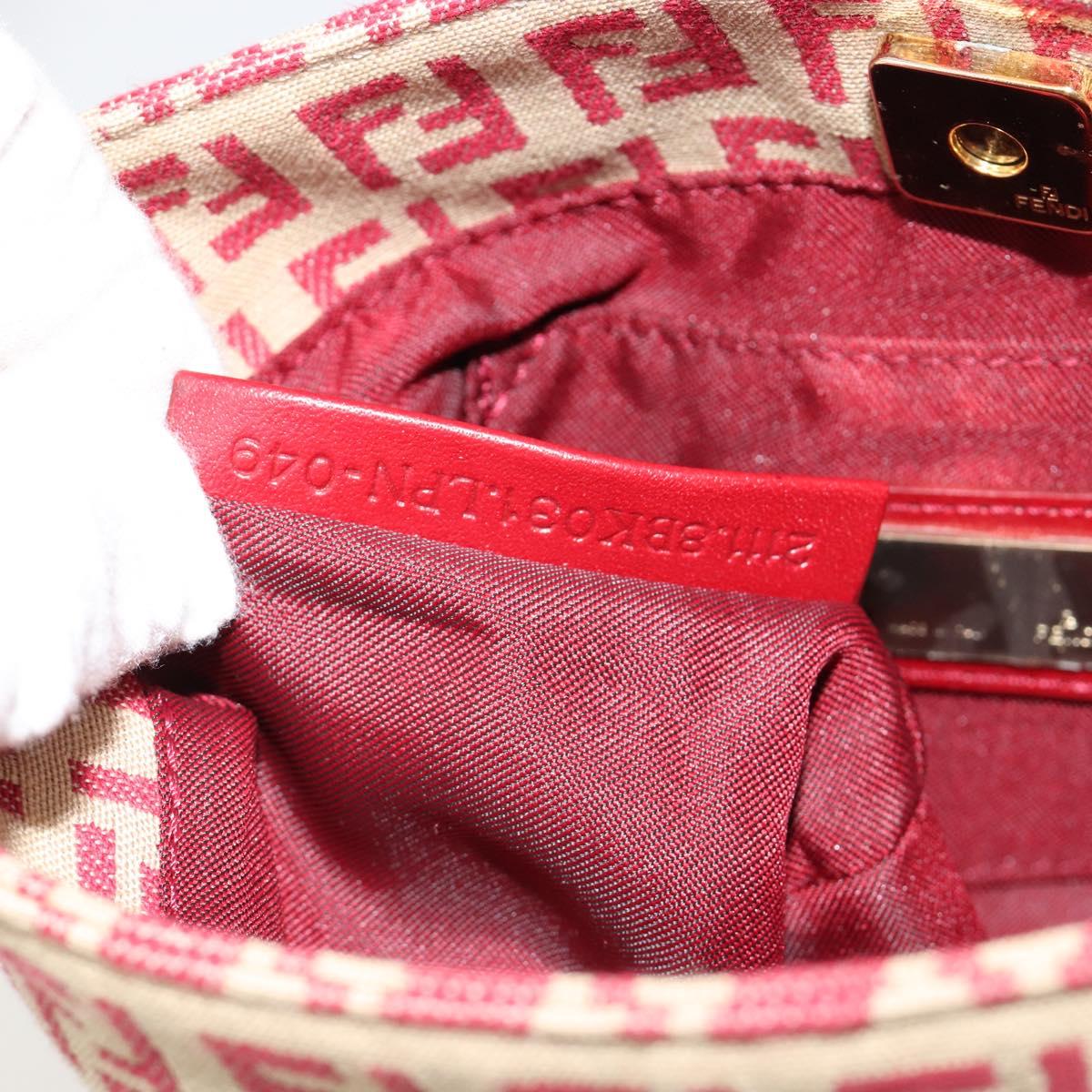 FENDI Zucchino Canvas Hand Bag Red Gold Auth ka4463V