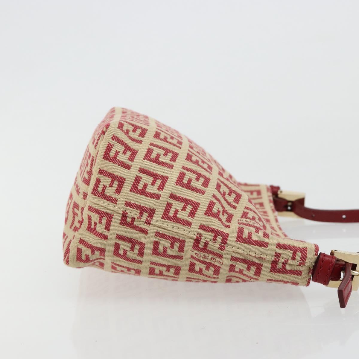 FENDI Zucchino Canvas Hand Bag Red Gold Auth ka4463V