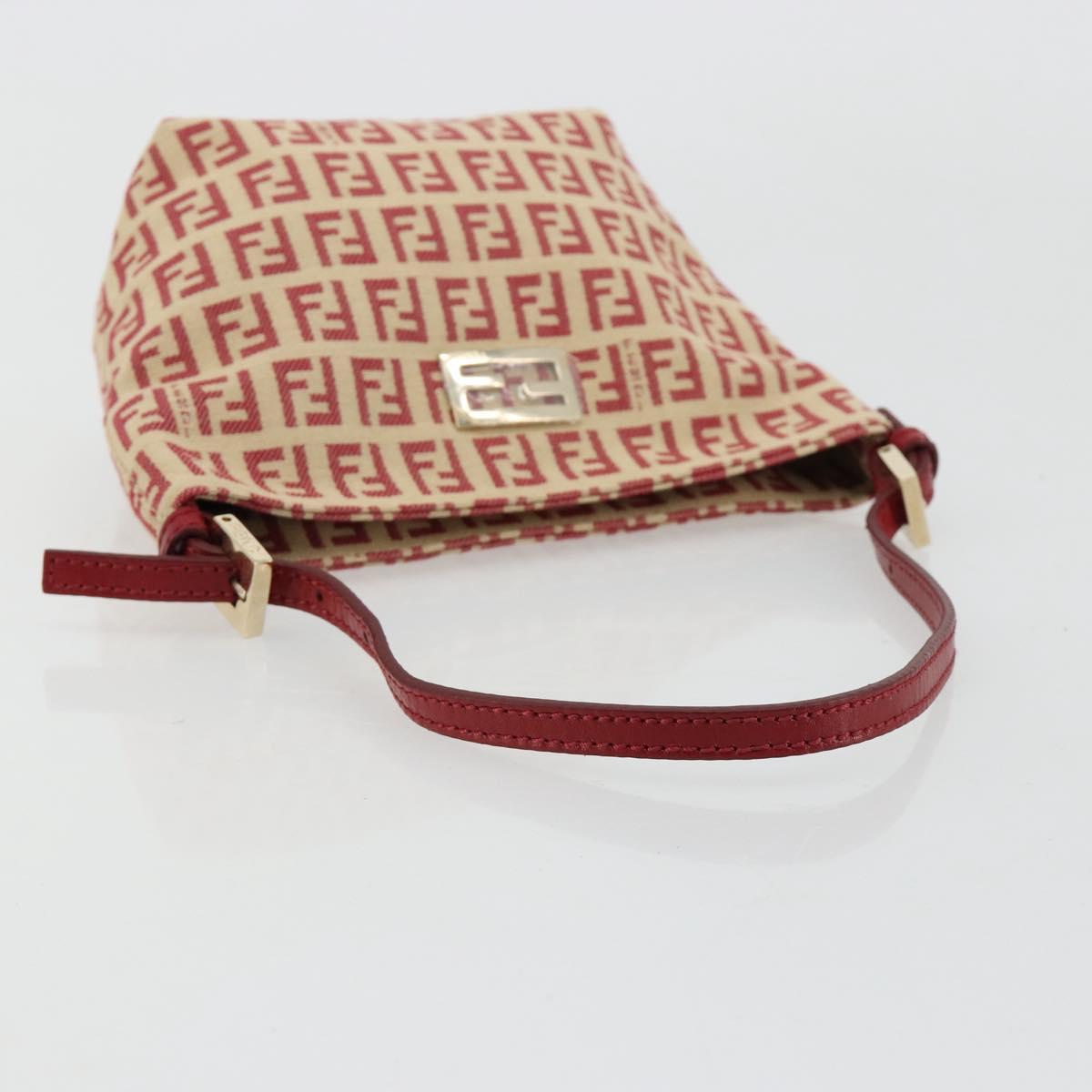 FENDI Zucchino Canvas Hand Bag Red Gold Auth ka4463V
