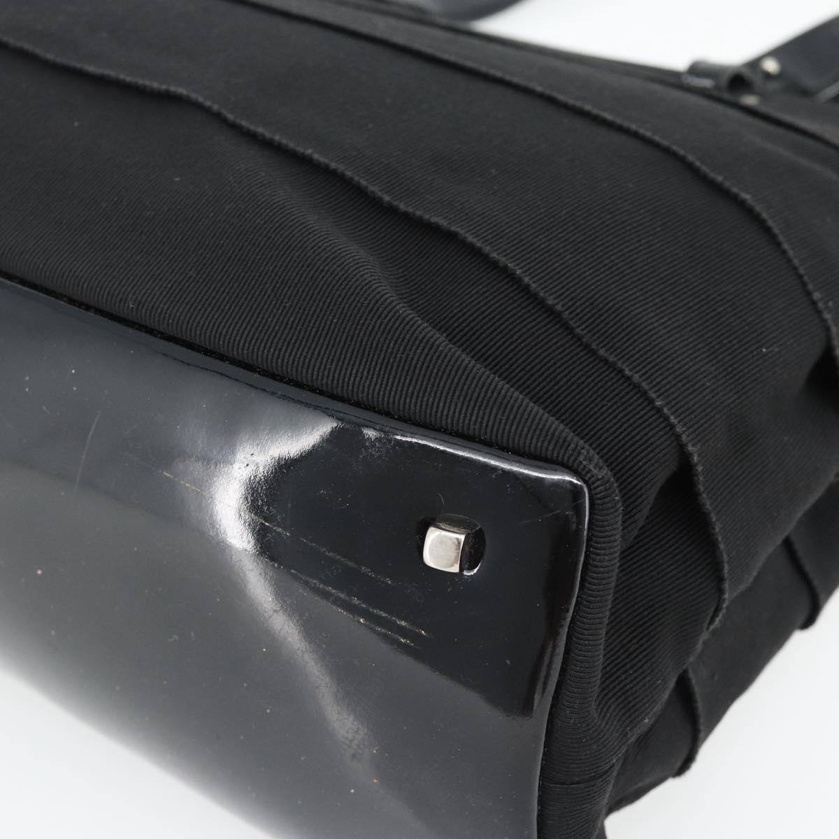 Salvatore Ferragamo Hand Bag Canvas patent leather Black Silver Auth ka4464
