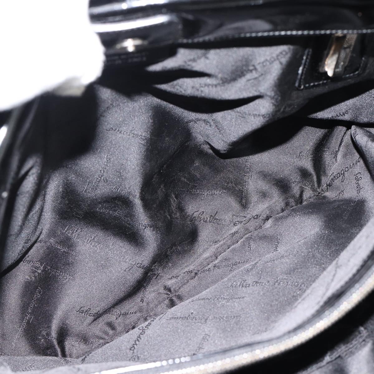 Salvatore Ferragamo Hand Bag Canvas patent leather Black Silver Auth ka4464