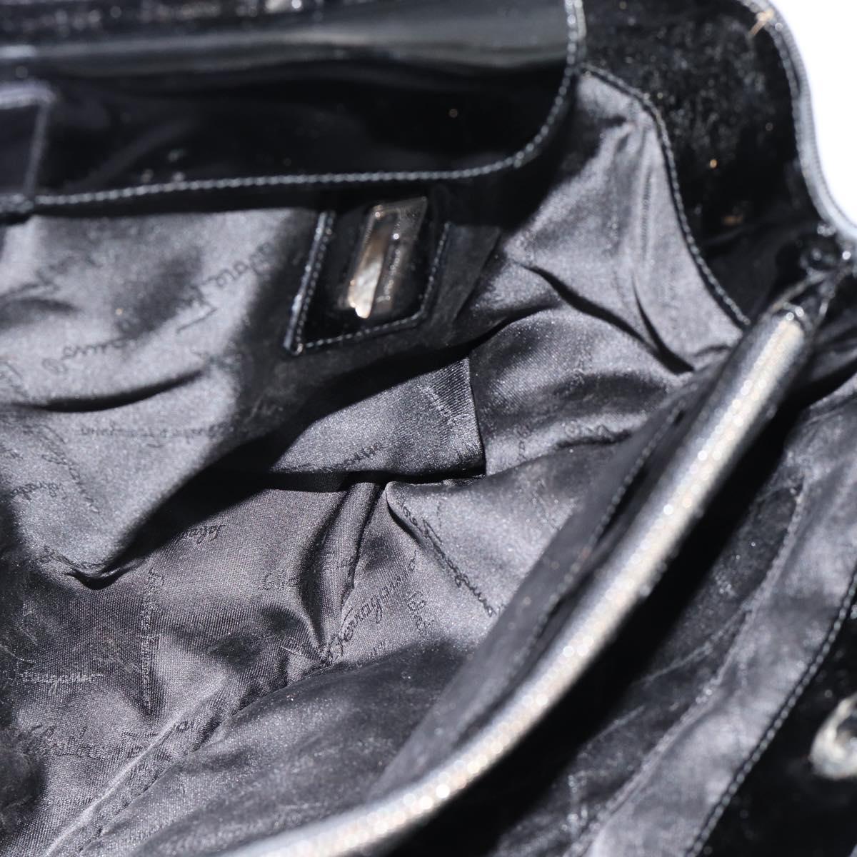 Salvatore Ferragamo Hand Bag Canvas patent leather Black Silver Auth ka4464