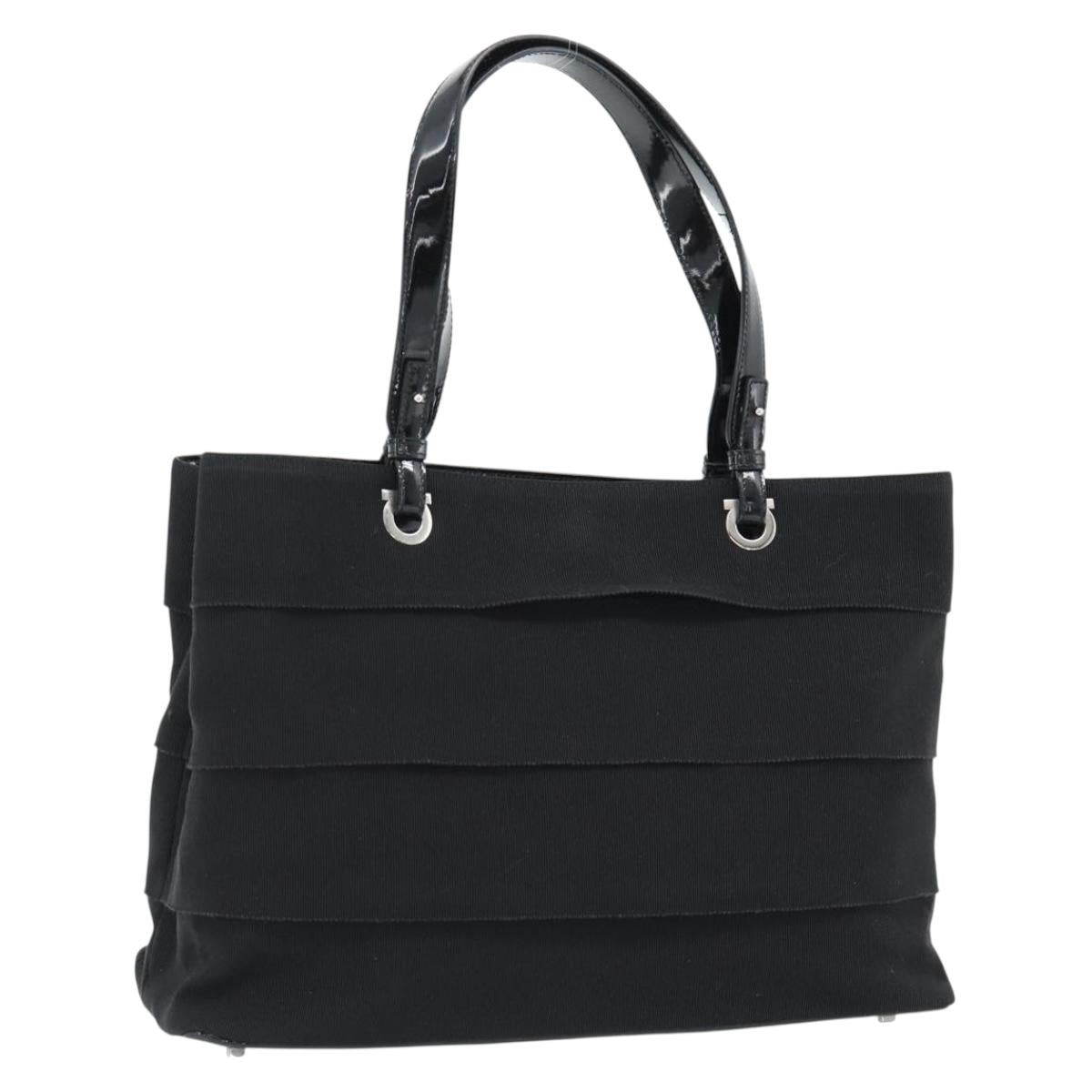Salvatore Ferragamo Hand Bag Canvas patent leather Black Silver Auth ka4464