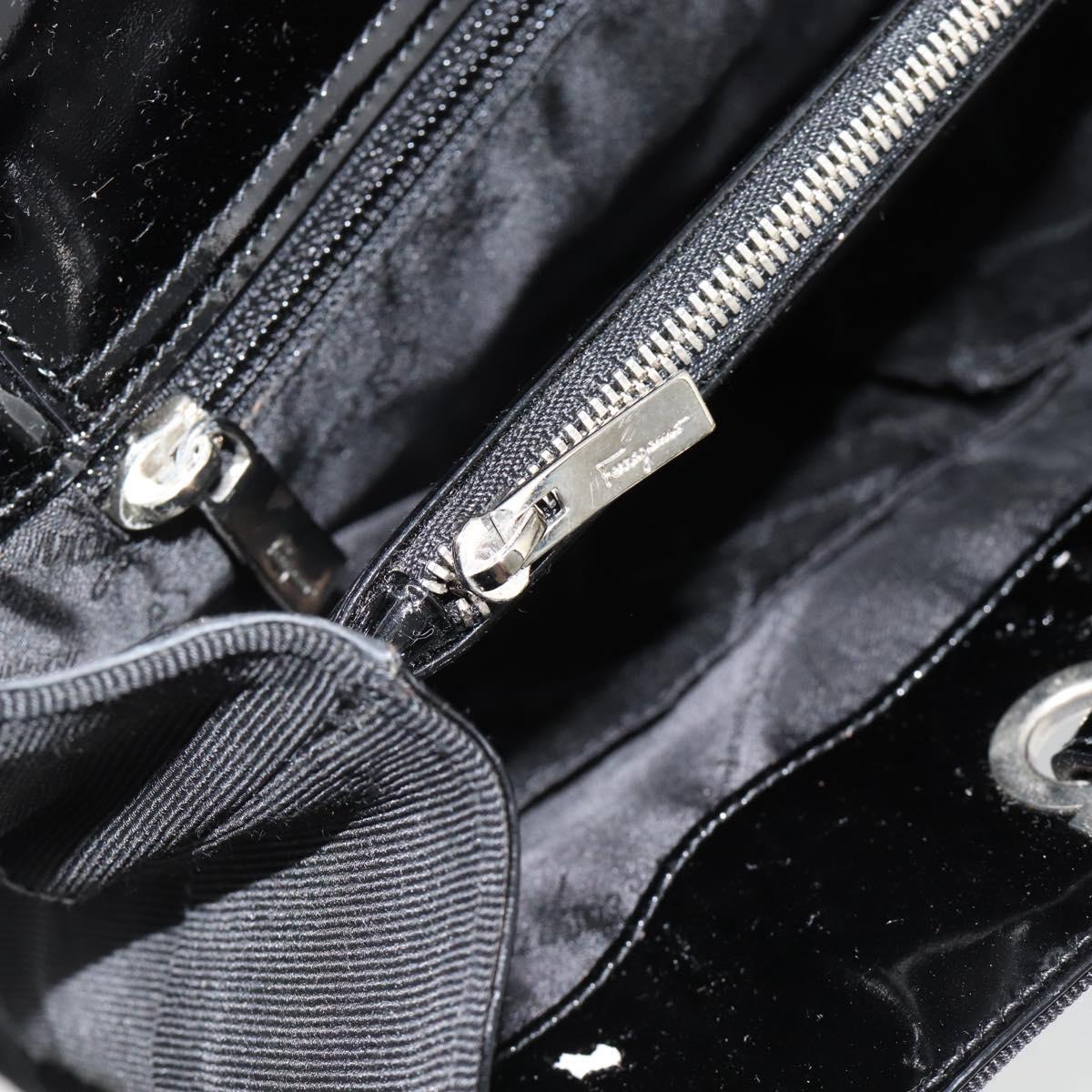 Salvatore Ferragamo Hand Bag Canvas patent leather Black Silver Auth ka4464