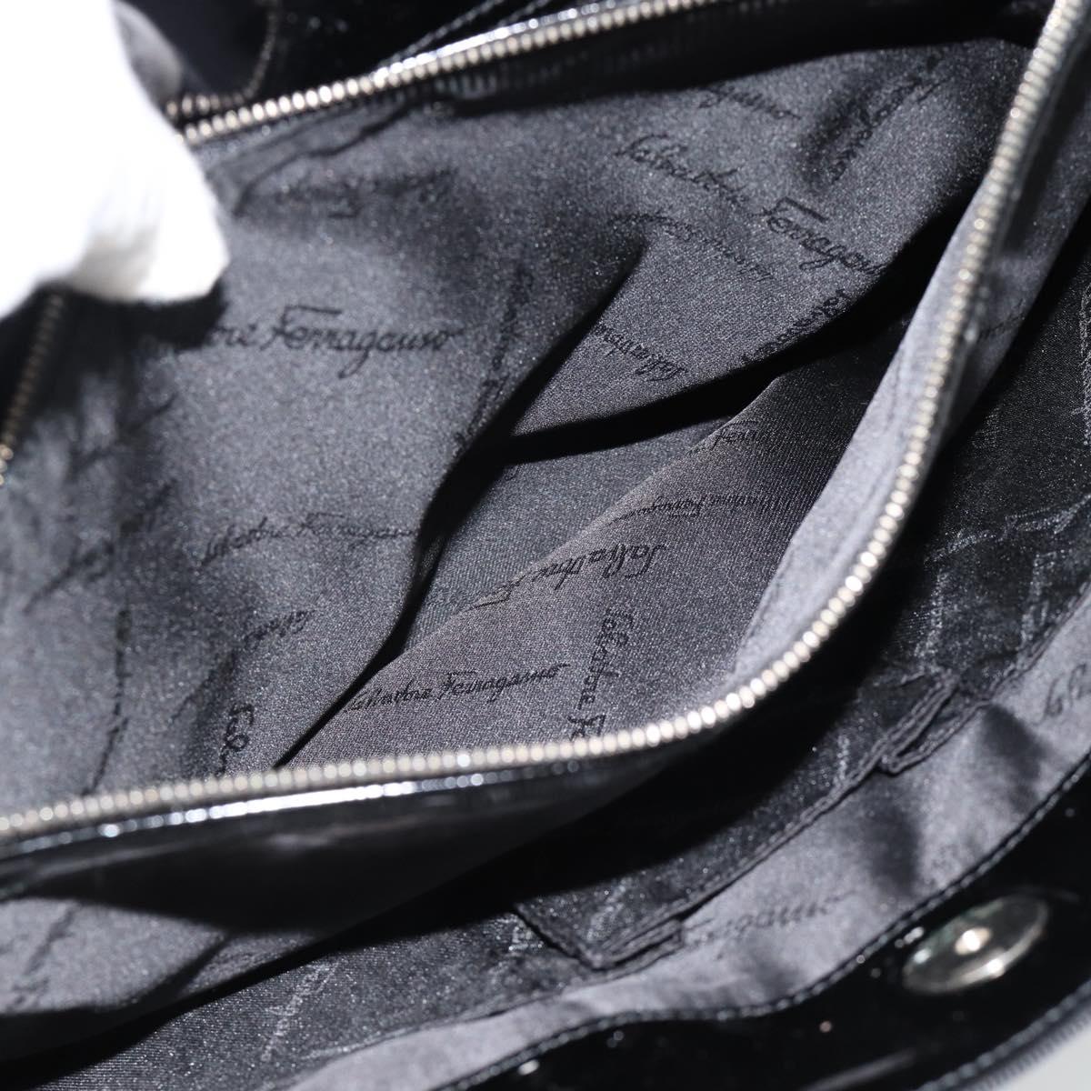 Salvatore Ferragamo Hand Bag Canvas patent leather Black Silver Auth ka4464