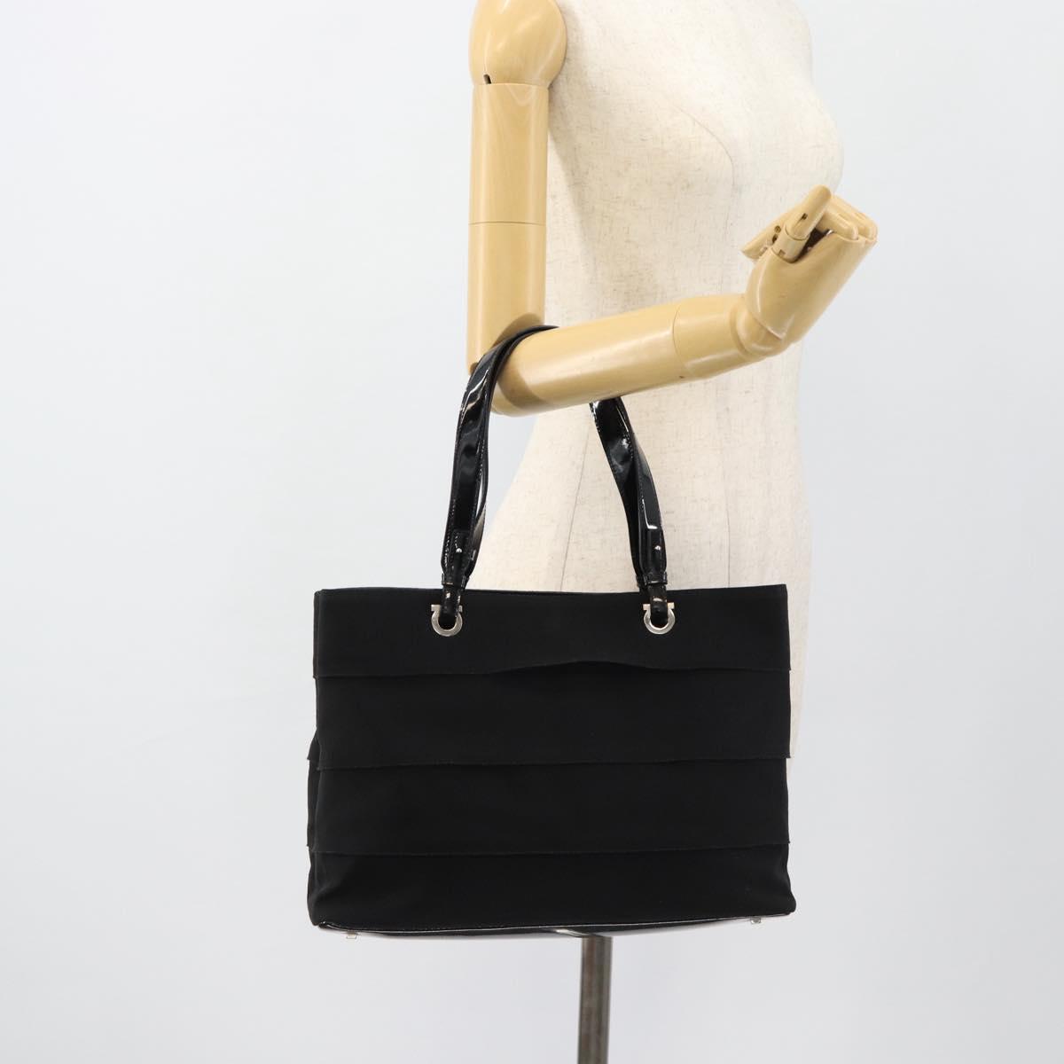 Salvatore Ferragamo Hand Bag Canvas patent leather Black Silver Auth ka4464