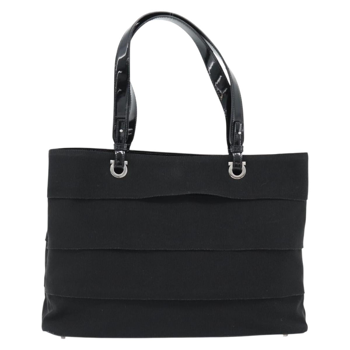 Salvatore Ferragamo Hand Bag Canvas patent leather Black Silver Auth ka4464