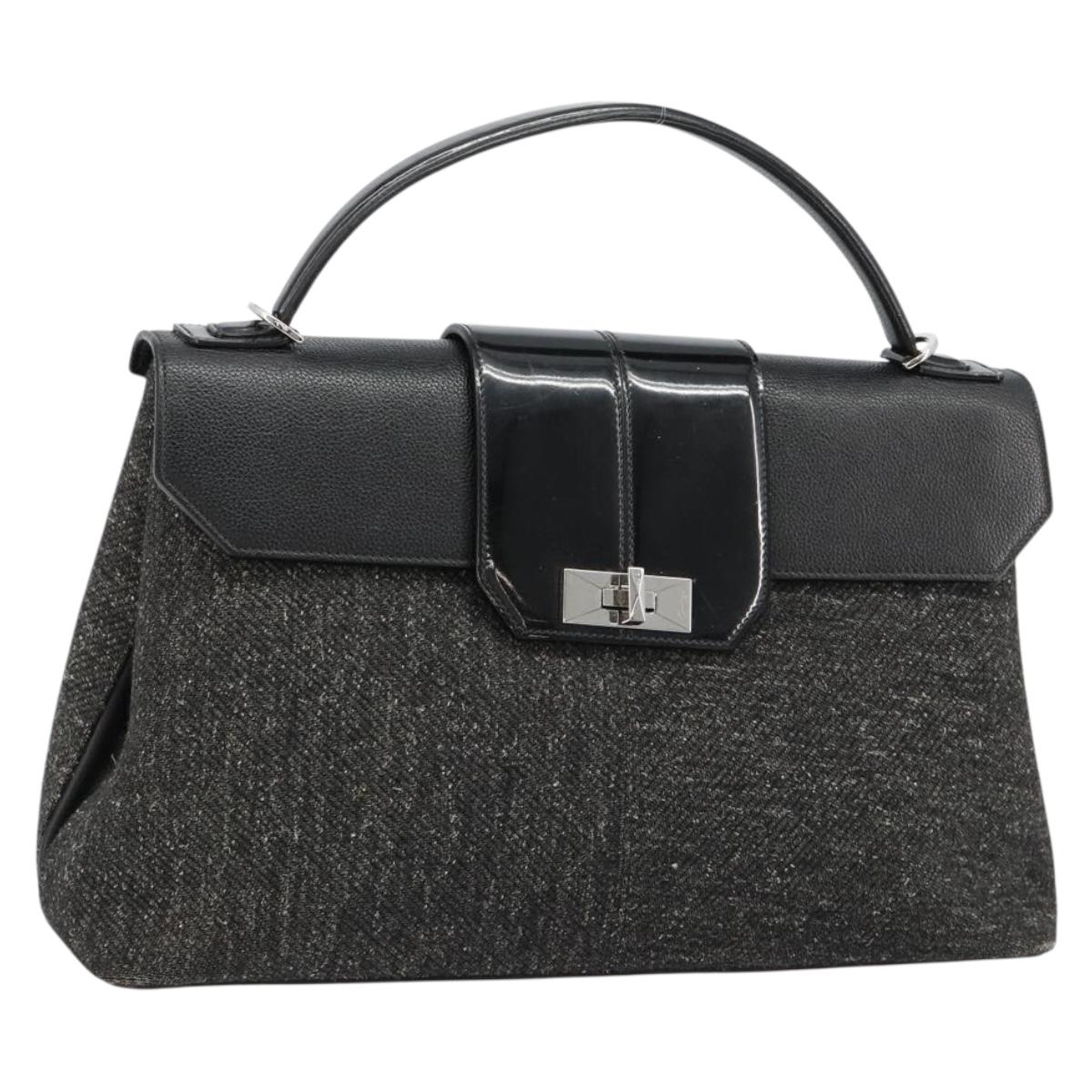CARTIER Hand Bag Canvas Black Silver Auth ka4465