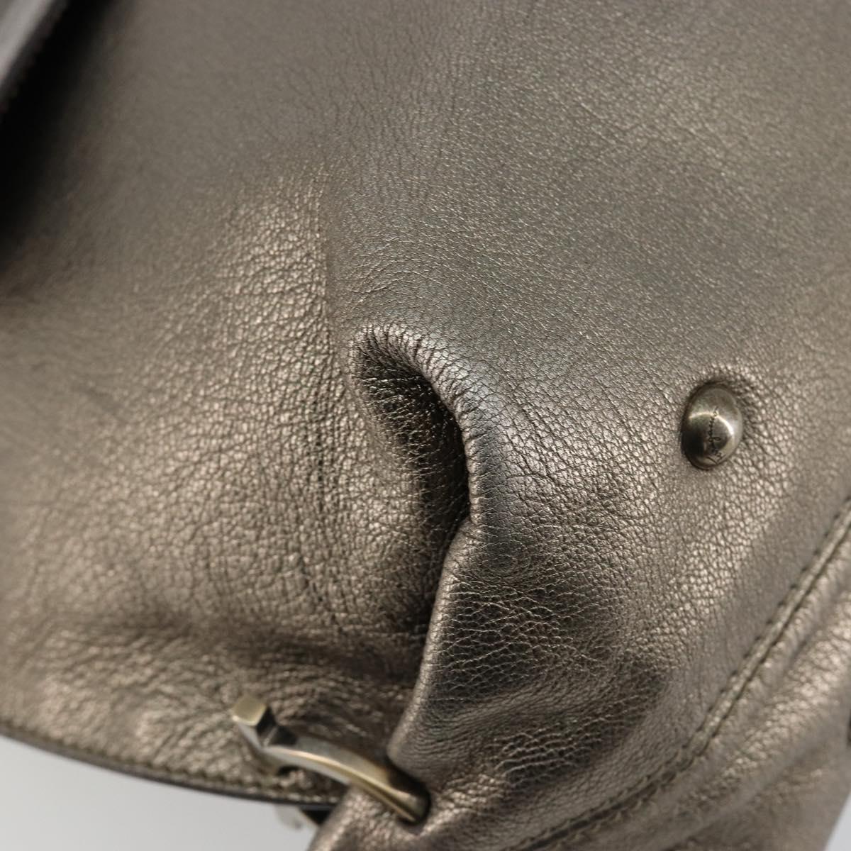 Salvatore Ferragamo Gancini Hand Bag Leather Silver Auth ka4466