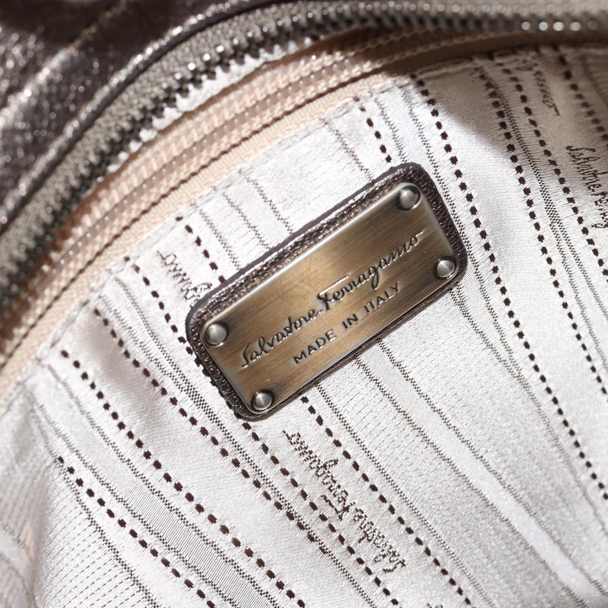 Salvatore Ferragamo Gancini Hand Bag Leather Silver Auth ka4466